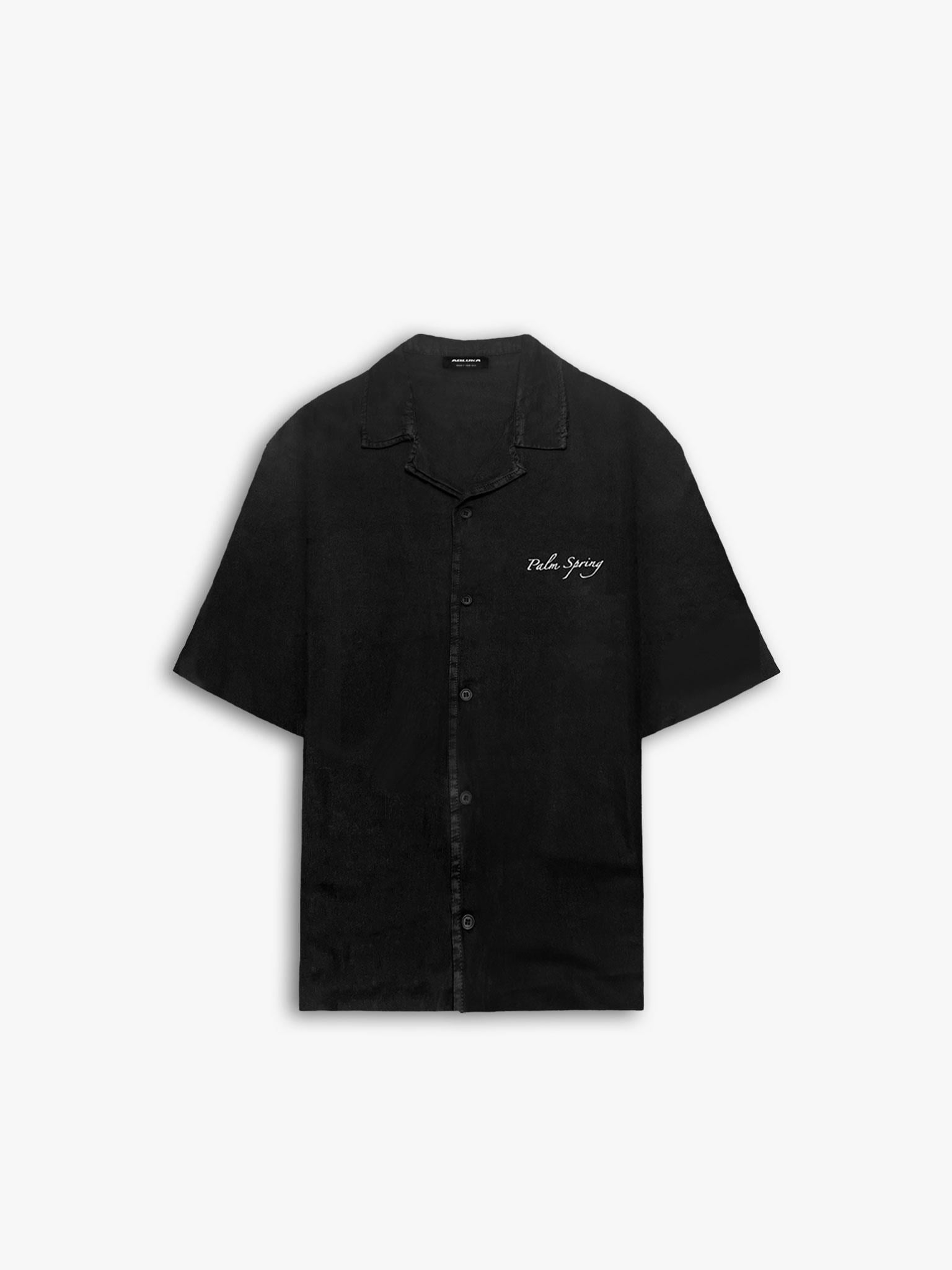 Oversize Polo Yaka Grafik Baskılı Gömlek Siyah