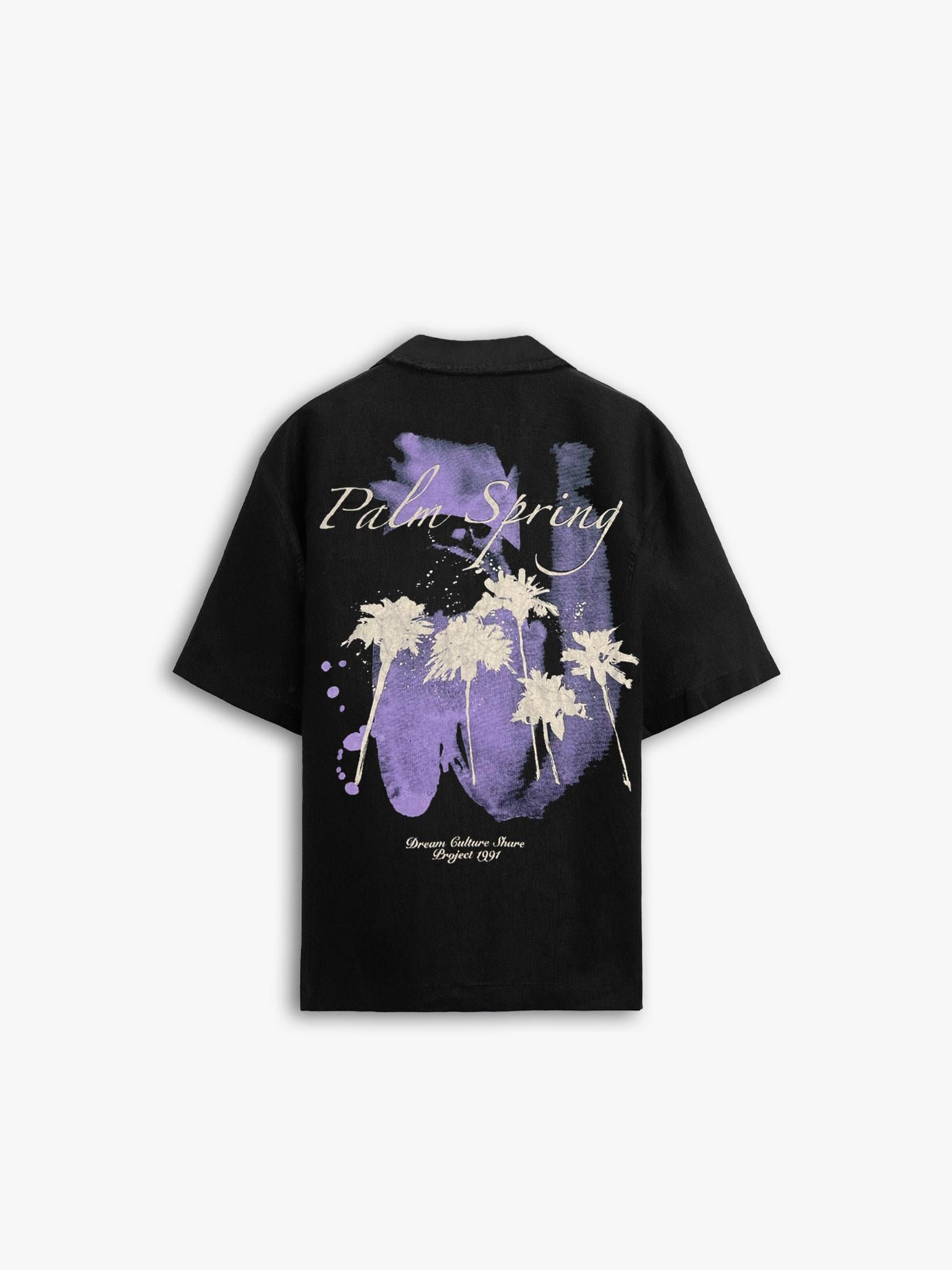 Oversize Polo Yaka Grafik Baskılı Gömlek Siyah