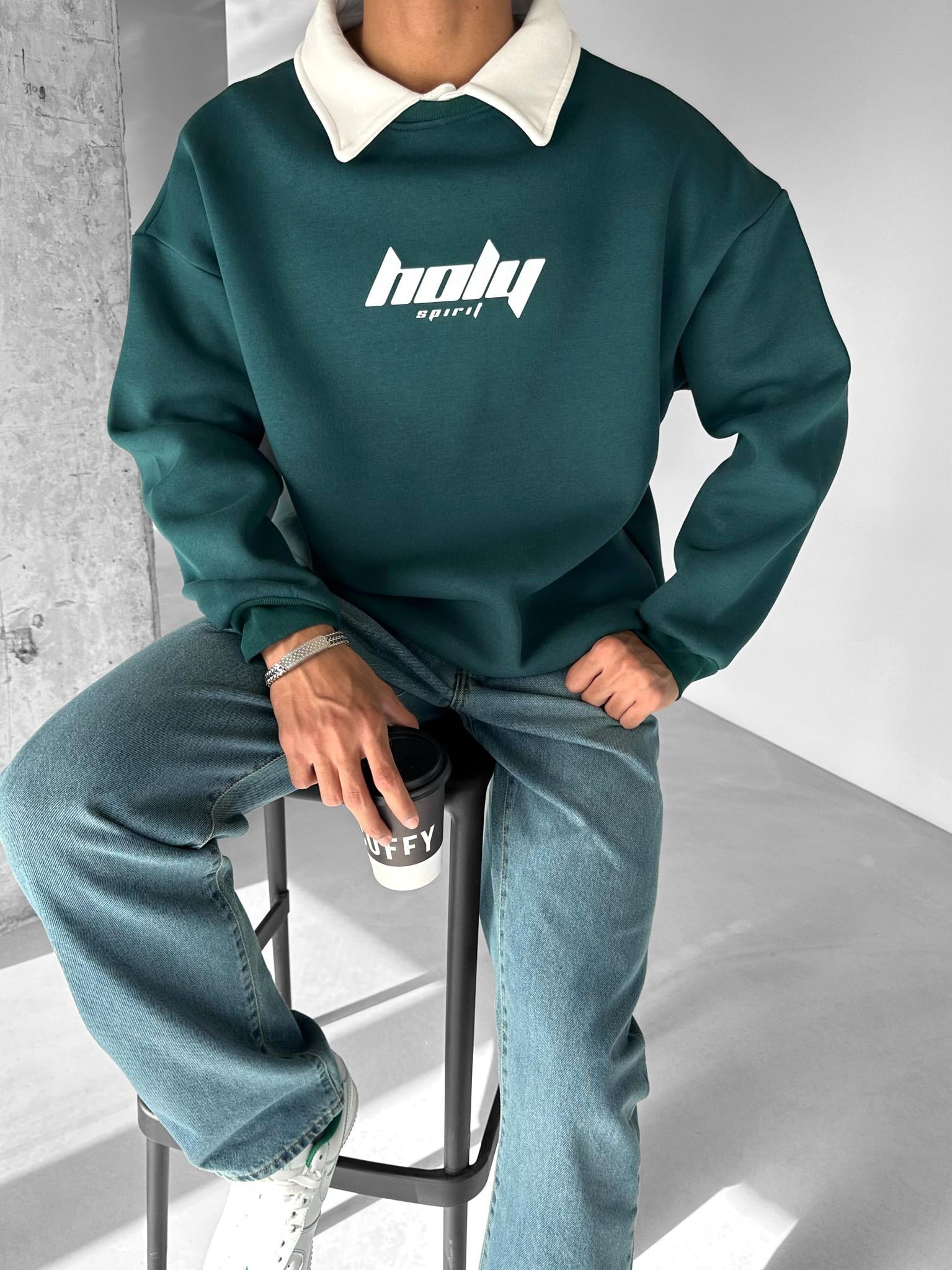 Oversize Polo Yaka Sweatshirt Yeşil