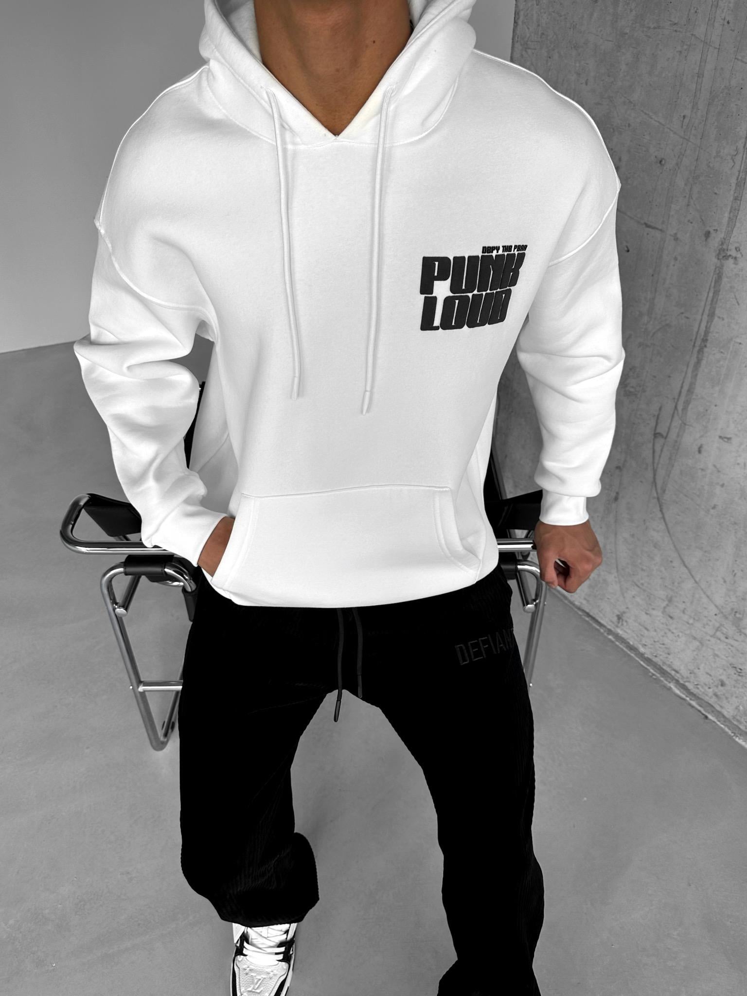 Oversize Punk Loud Kapüşonlu Sweatshirt Beyaz