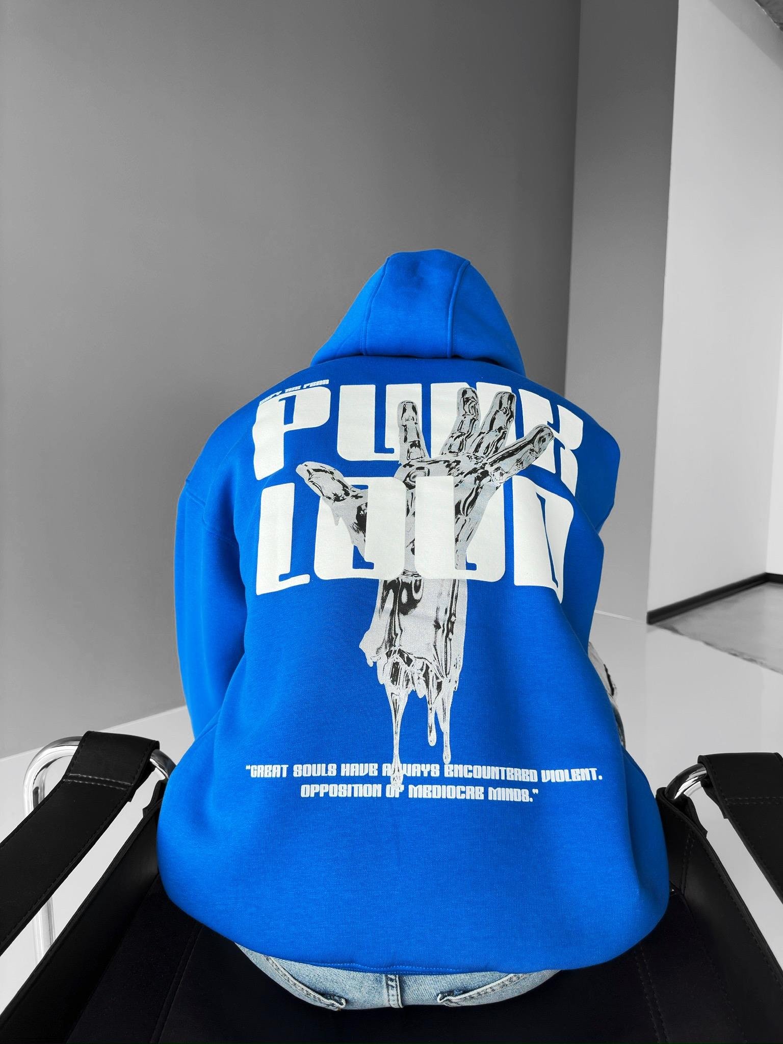 Oversize Punk Loud Kapüşonlu Sweatshirt Mavi