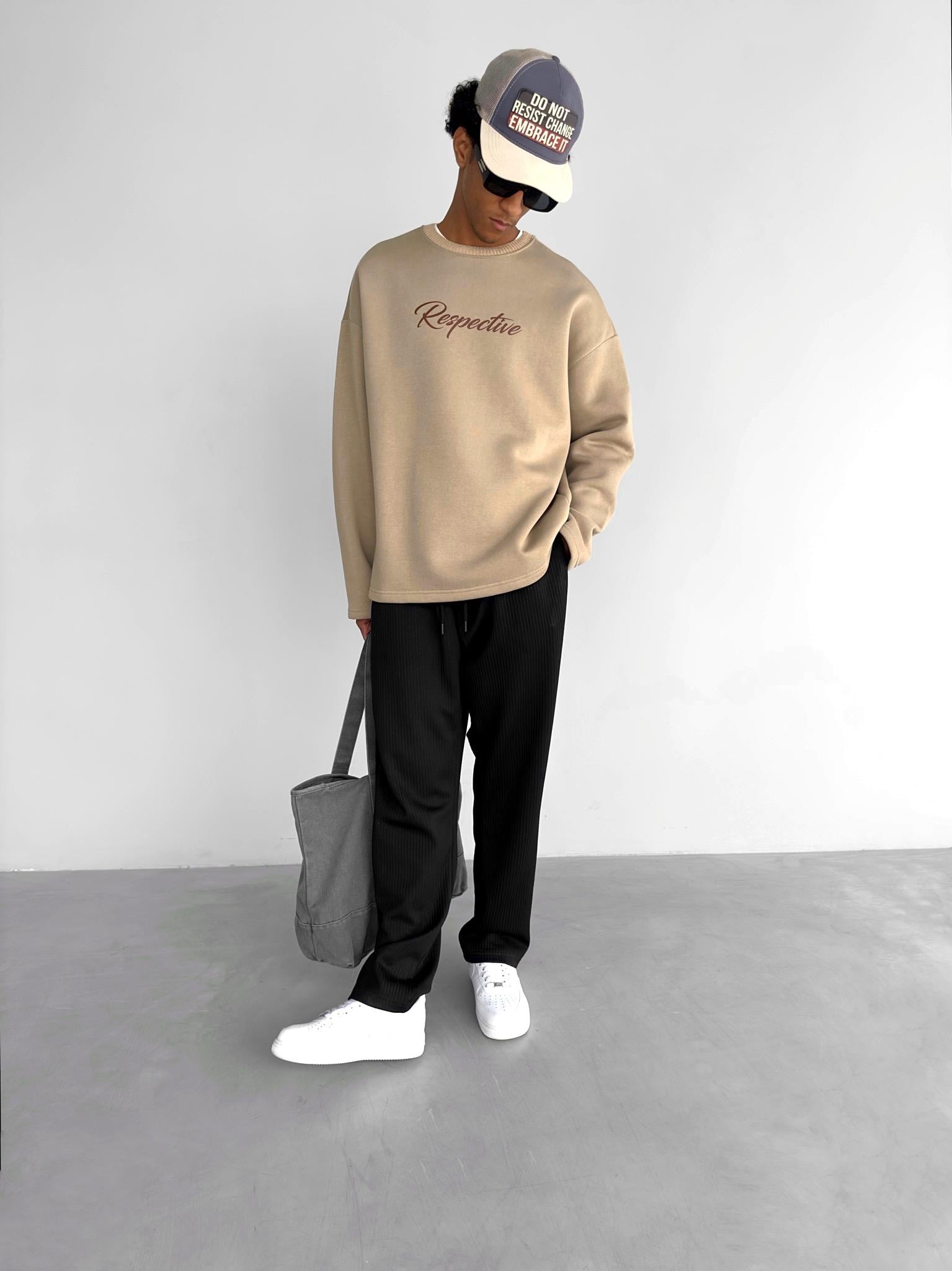 Oversize Respective Sweatshirt Kahverengi