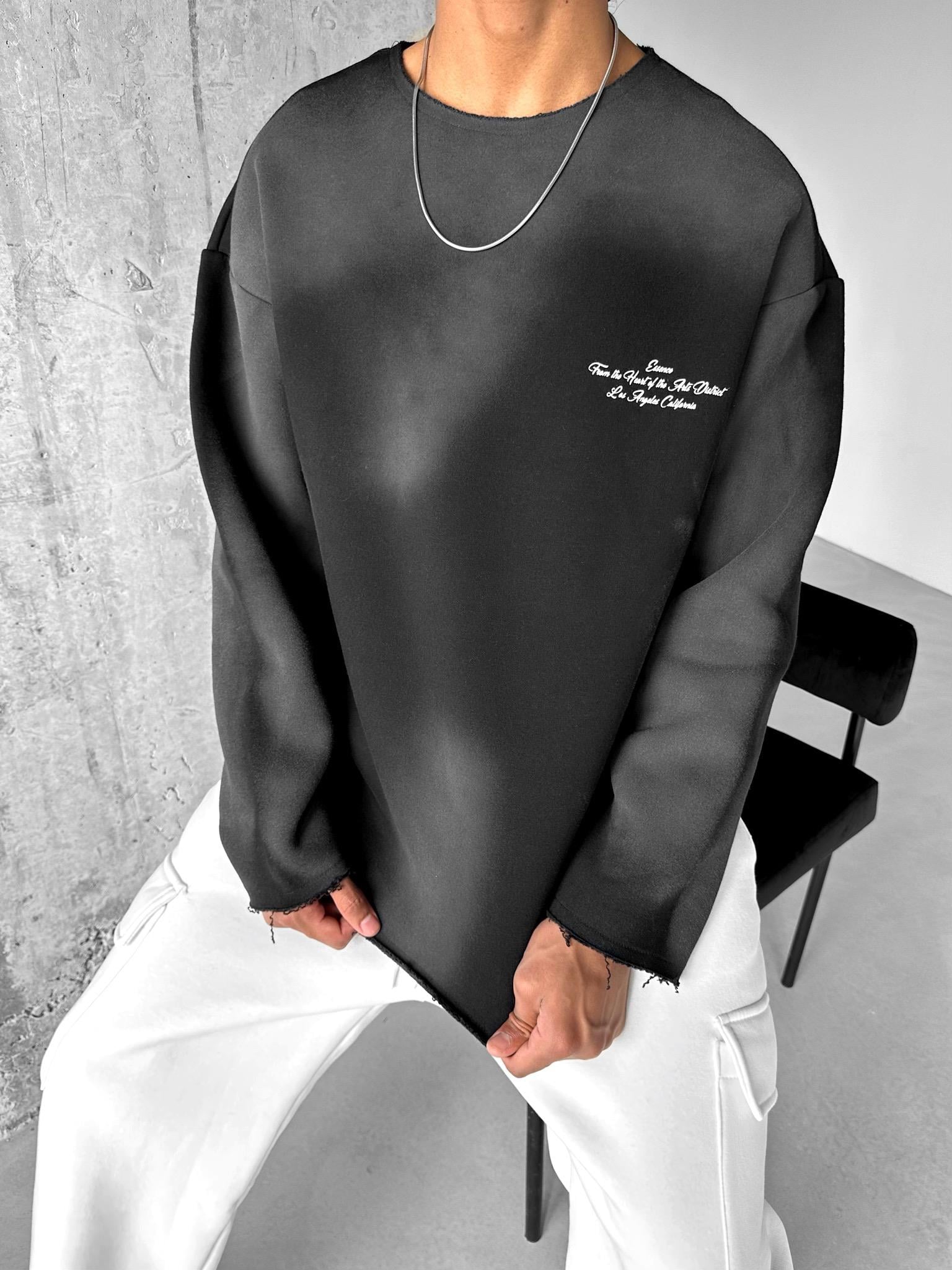Oversize Smoke Baskılı Sweatshirt Siyah