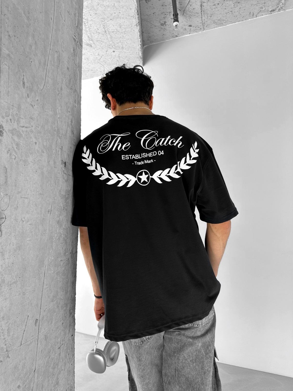 Oversize T-Shirt %100 Pamuk Dokulu Kalın Bisiklet Yaka Siyah