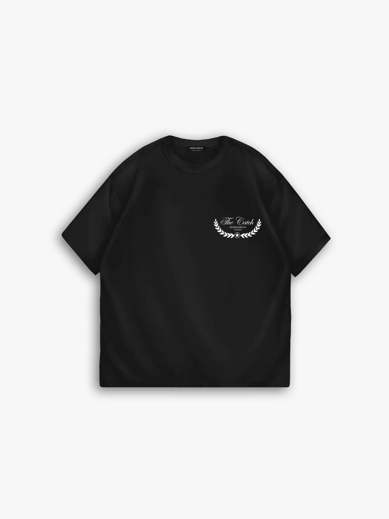 Oversize T-Shirt %100 Pamuk Dokulu Kalın Bisiklet Yaka Siyah