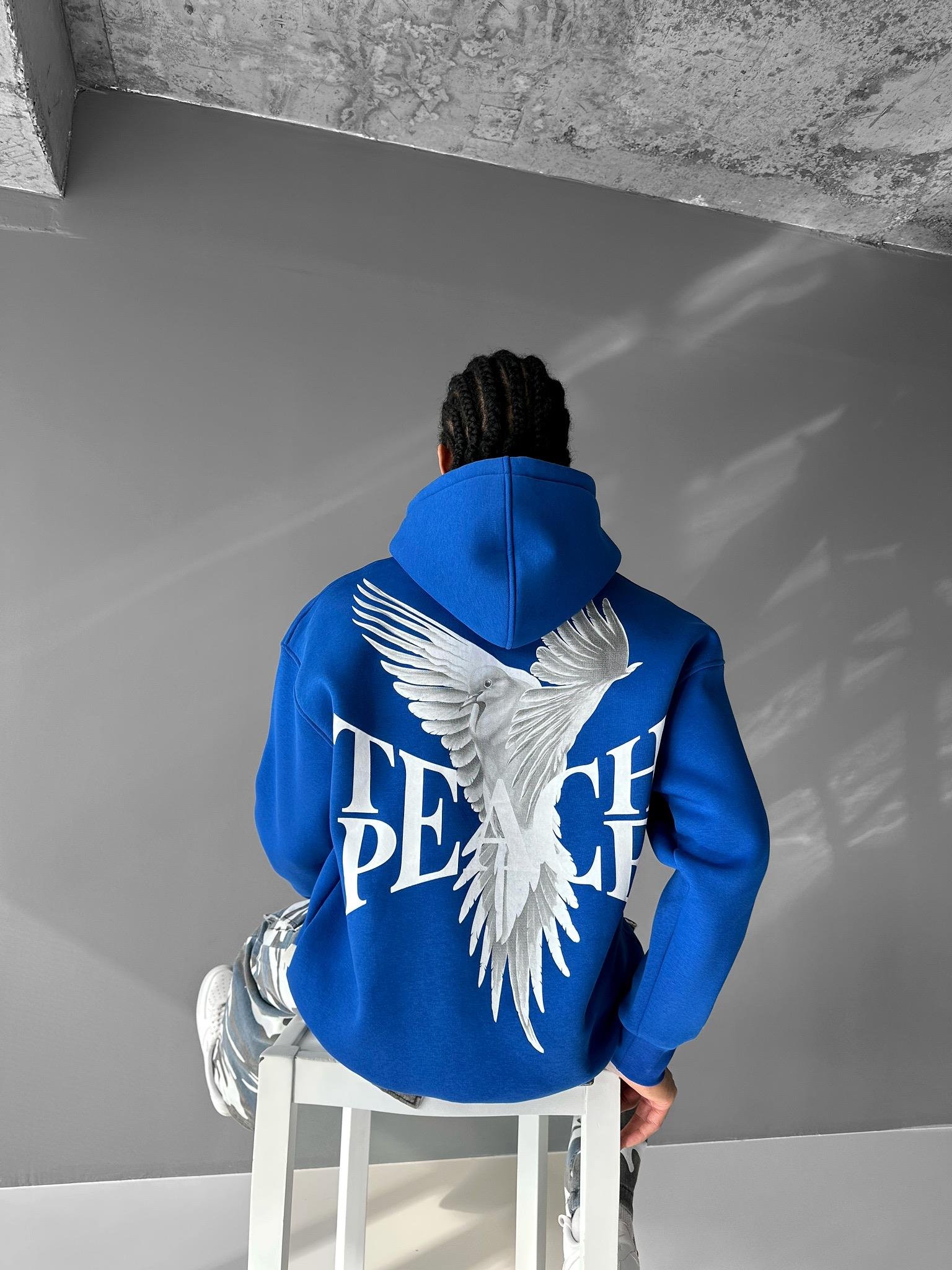 Oversize 'Teapeache' Baskılı Sweatshirt Mavi