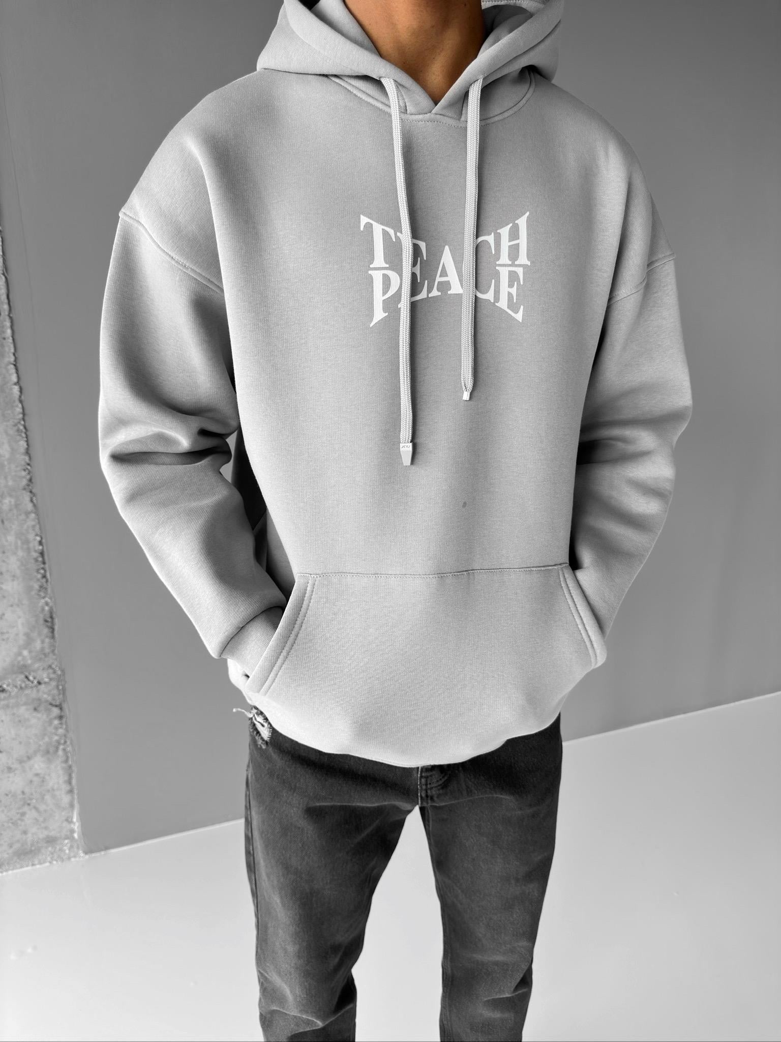 Oversize 'Teapeache' Baskılı Sweatshirt Gri