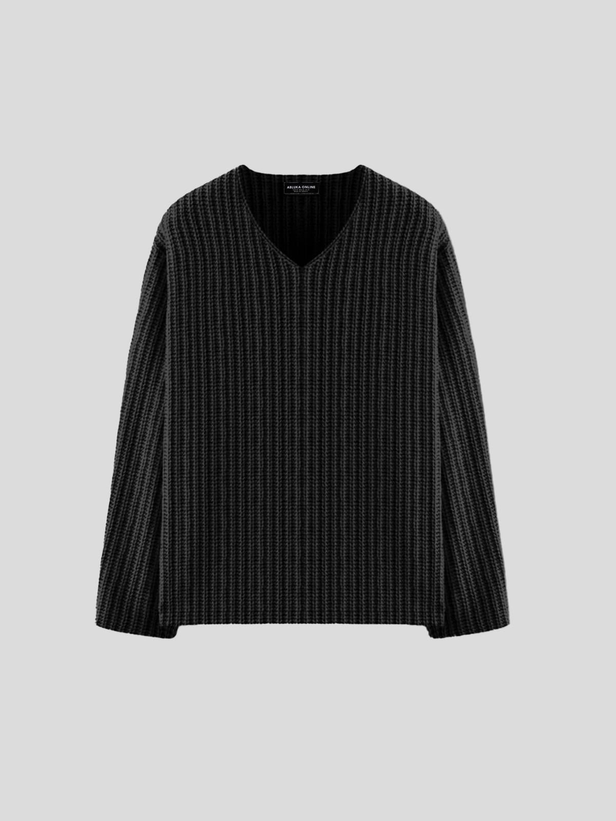 Oversize V Yaka Kazak Siyah