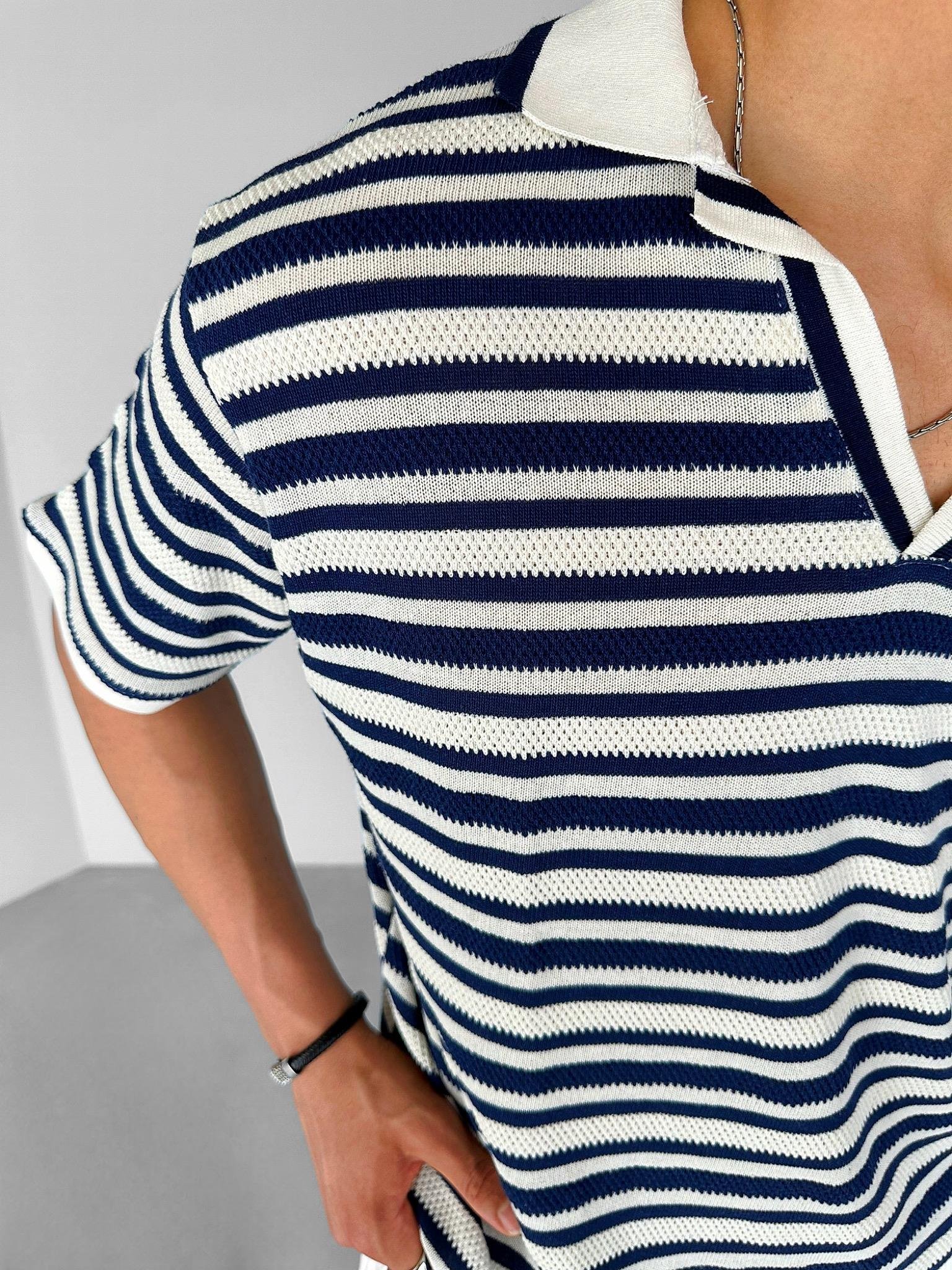Oversize Yarım Pat Yaka Fileli Esnek T-Shirt Lacivert Beyaz