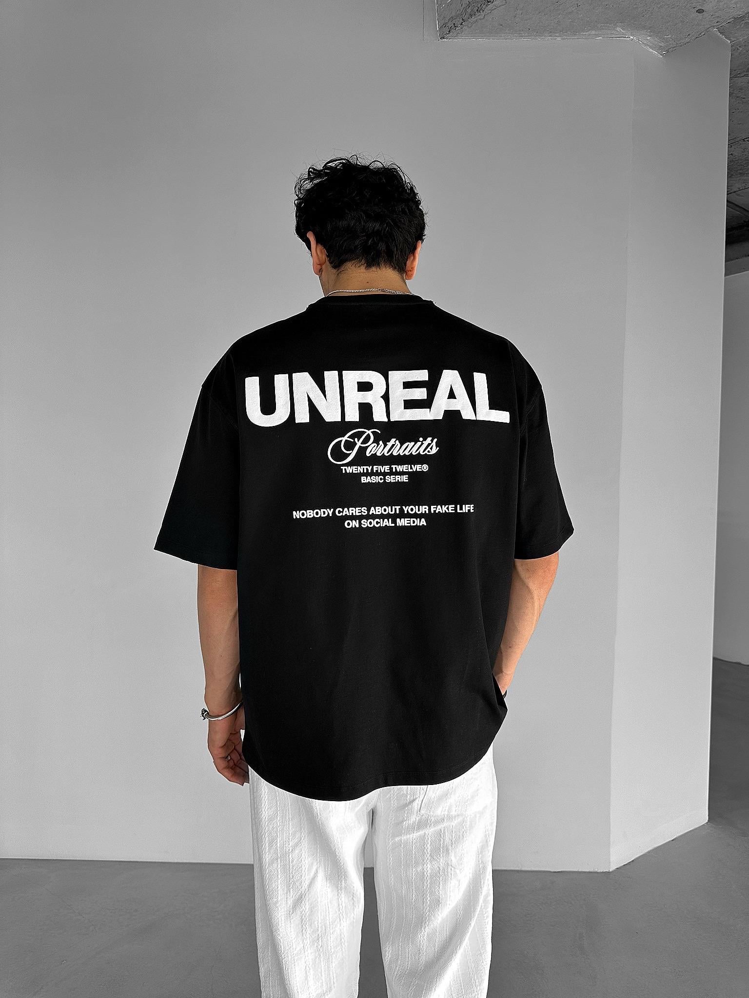 Oversize Yıkamalı %100 Pamuk Arkası Kabartma Baskılı T-Shirt Siyah