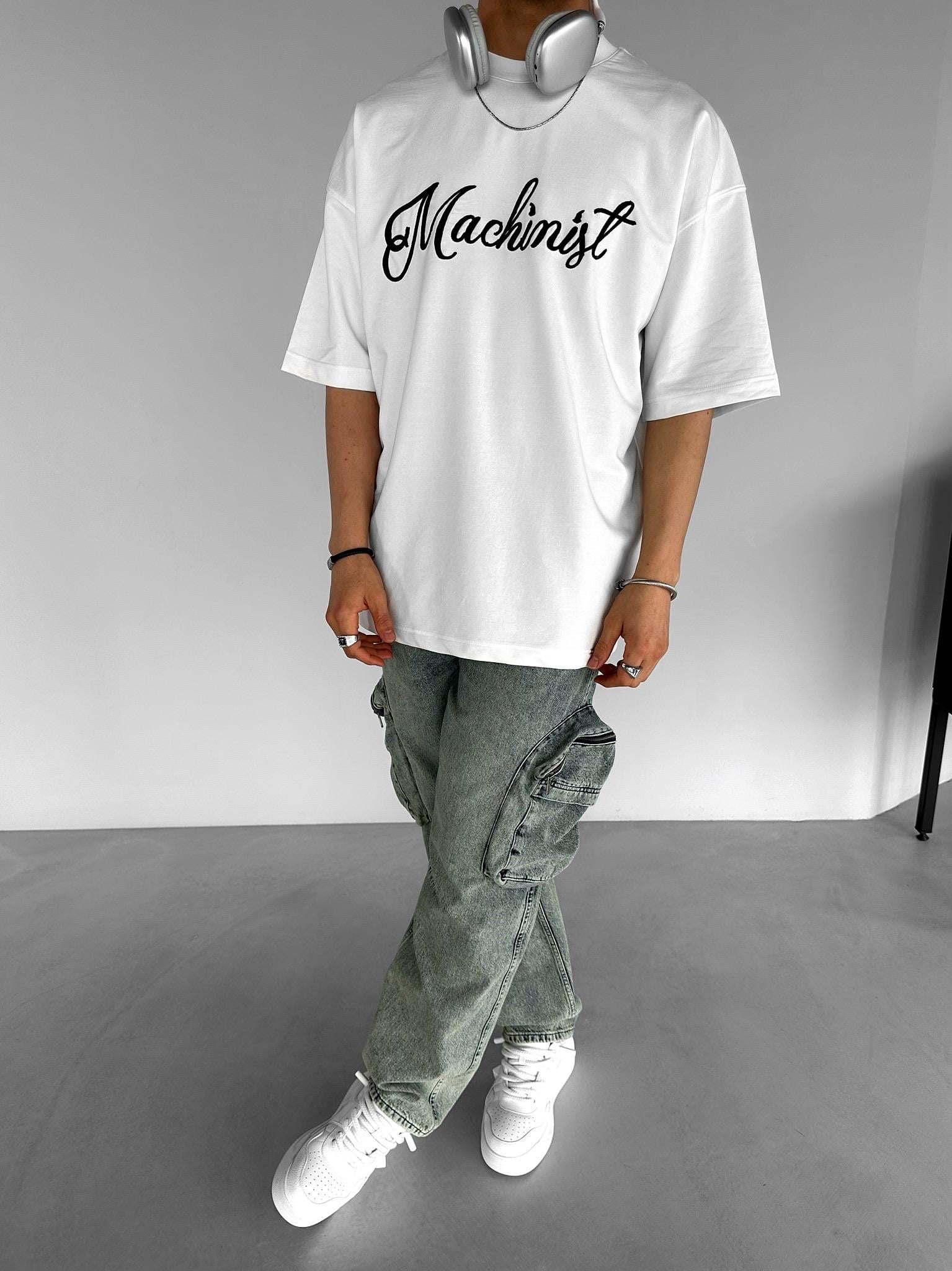 Oversize Yuvarlak Yaka Nakışlı T-Shirt Beyaz