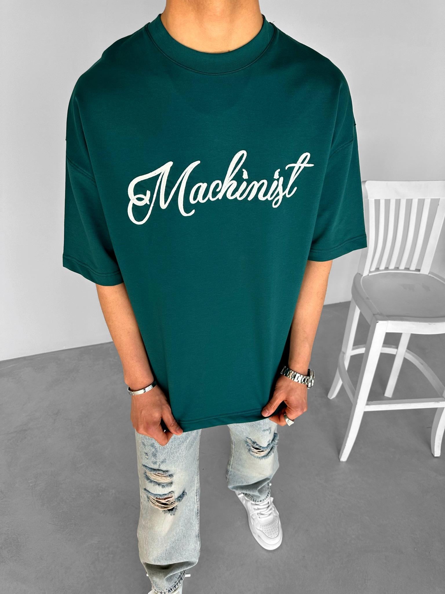 Oversize Yuvarlak Yaka Nakışlı T-Shirt Zümrüt Yeşili
