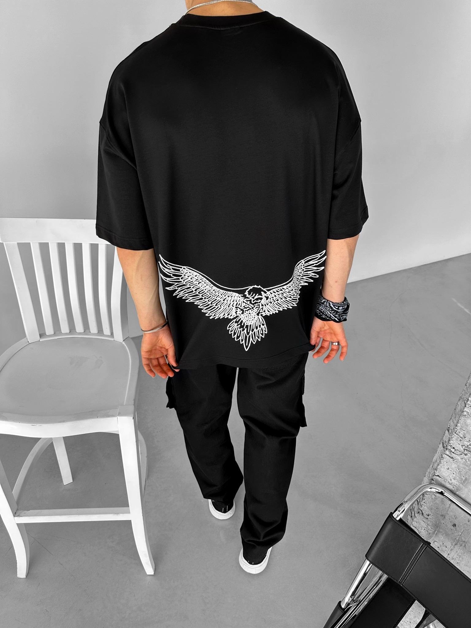 Oversize Yuvarlak Yaka Nakışlı T-Shirt Siyah