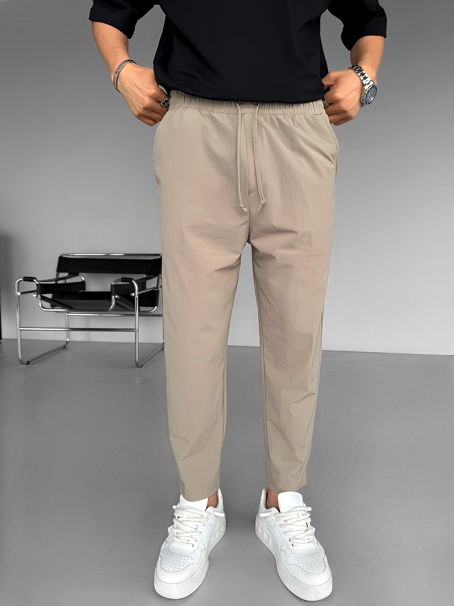 Slim Fit Carrot Kesim Paraşüt Kumaş Lastikli Pantolon Bej