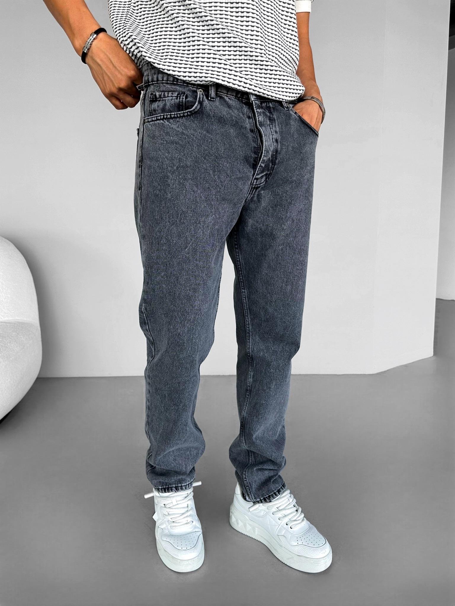 Slim Fit Dar Paça Yıkamalı Basic Jean Gri