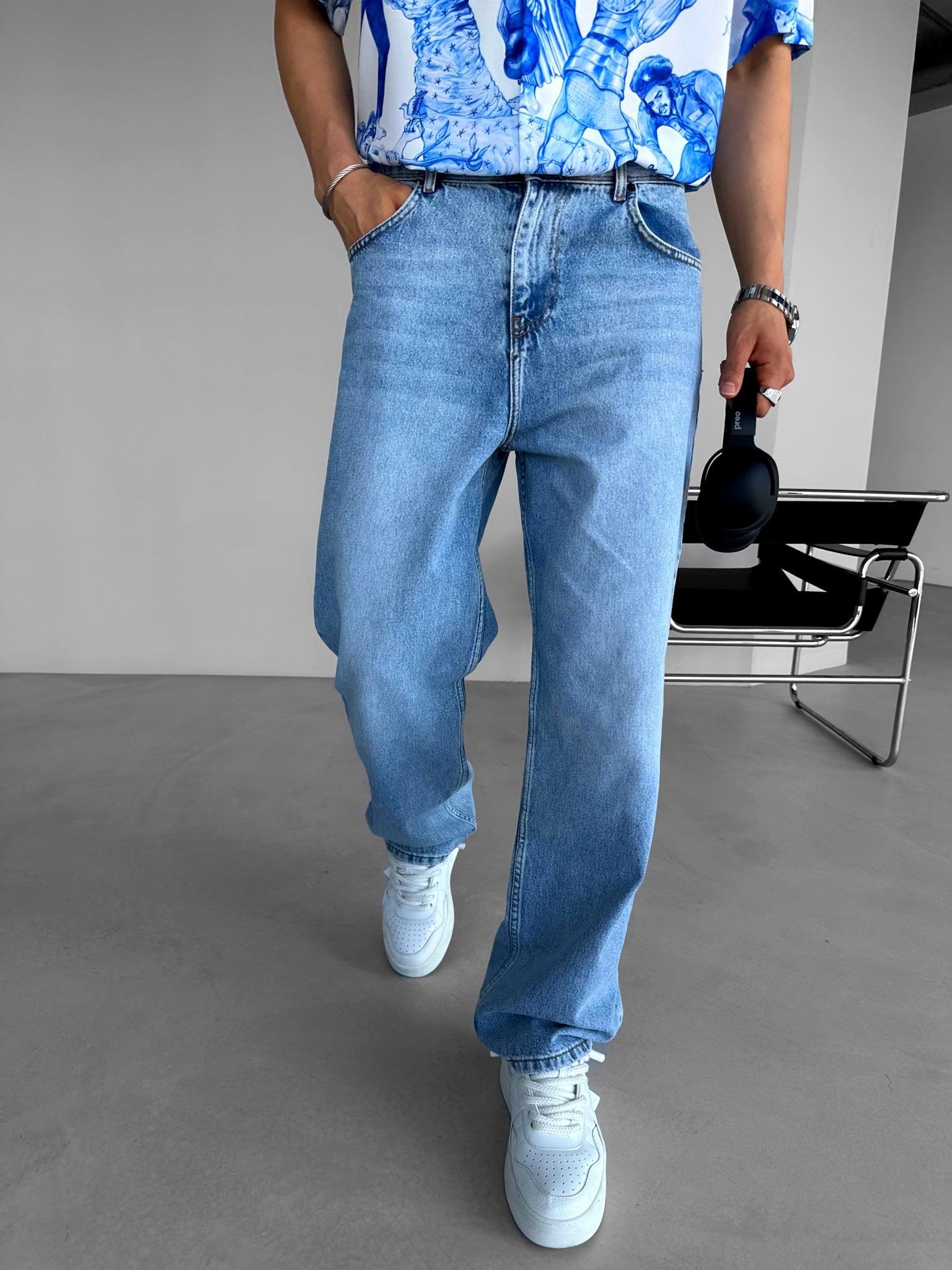 Süper Baggy Fit Basic Jean Pantolon Mavi