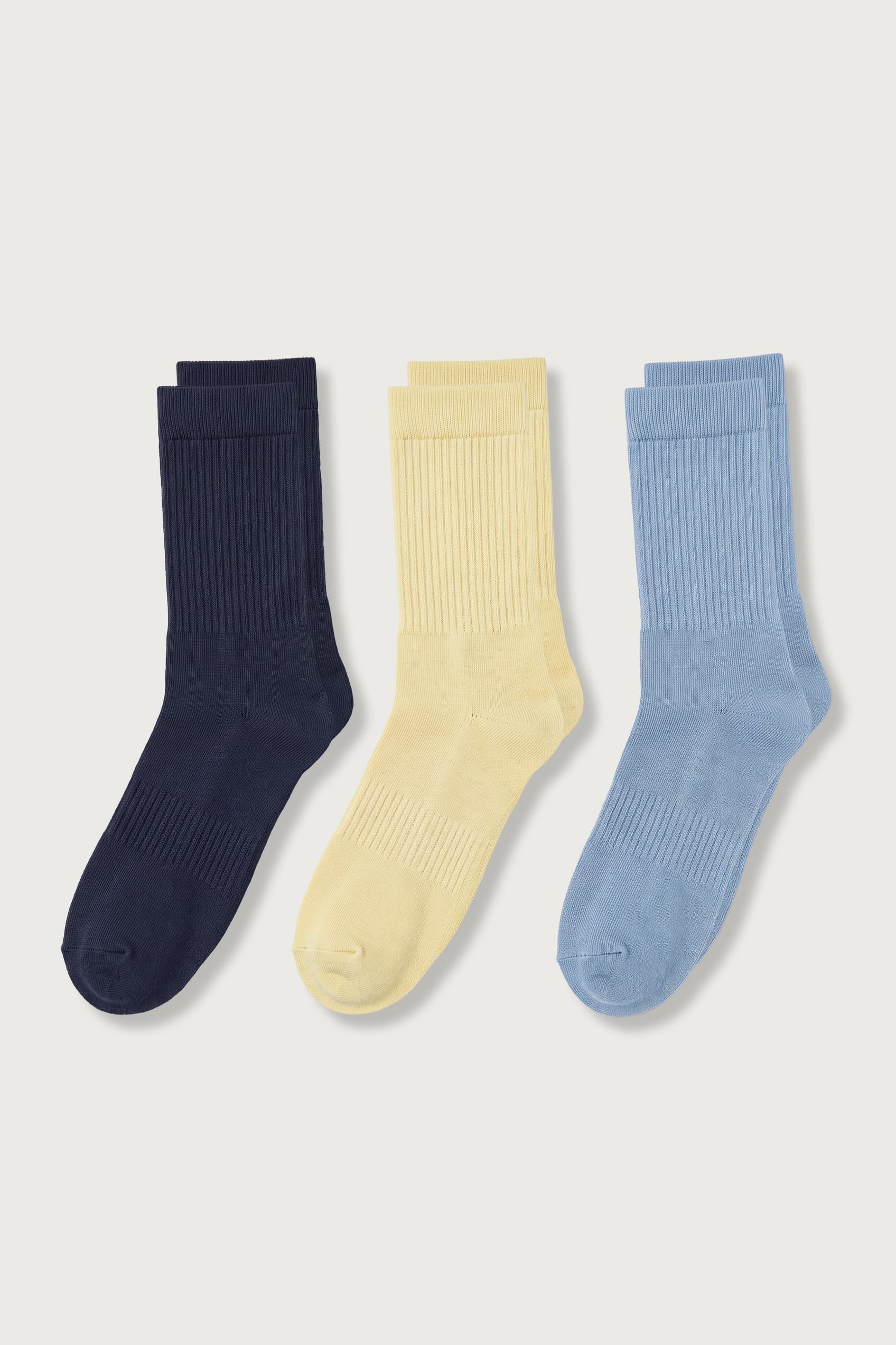 Unisex 3'Lü Çok Renkli Basic Ribanalı Pamuklu Çorap Lacivert