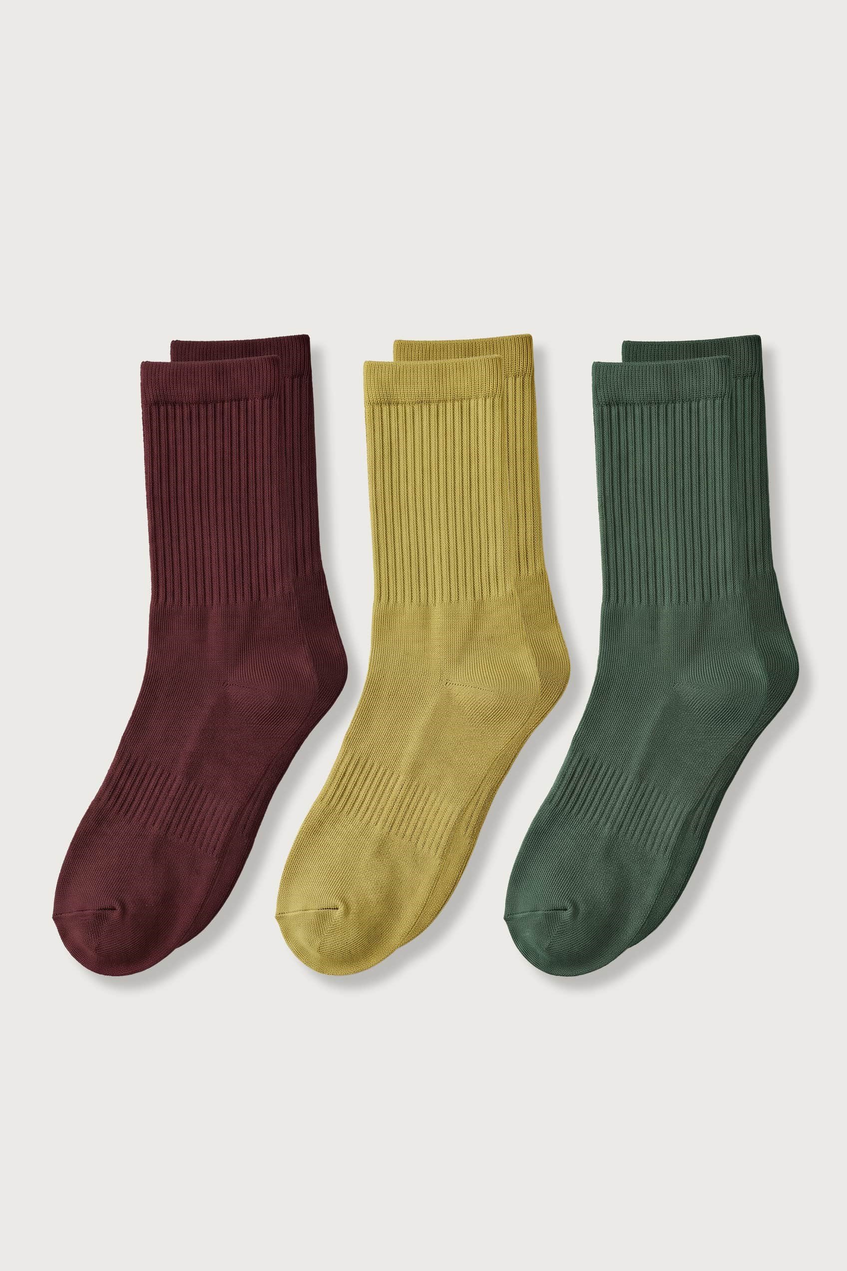 Unisex 3'Lü Çok Renkli Basic Ribanalı Pamuklu Çorap Bordo