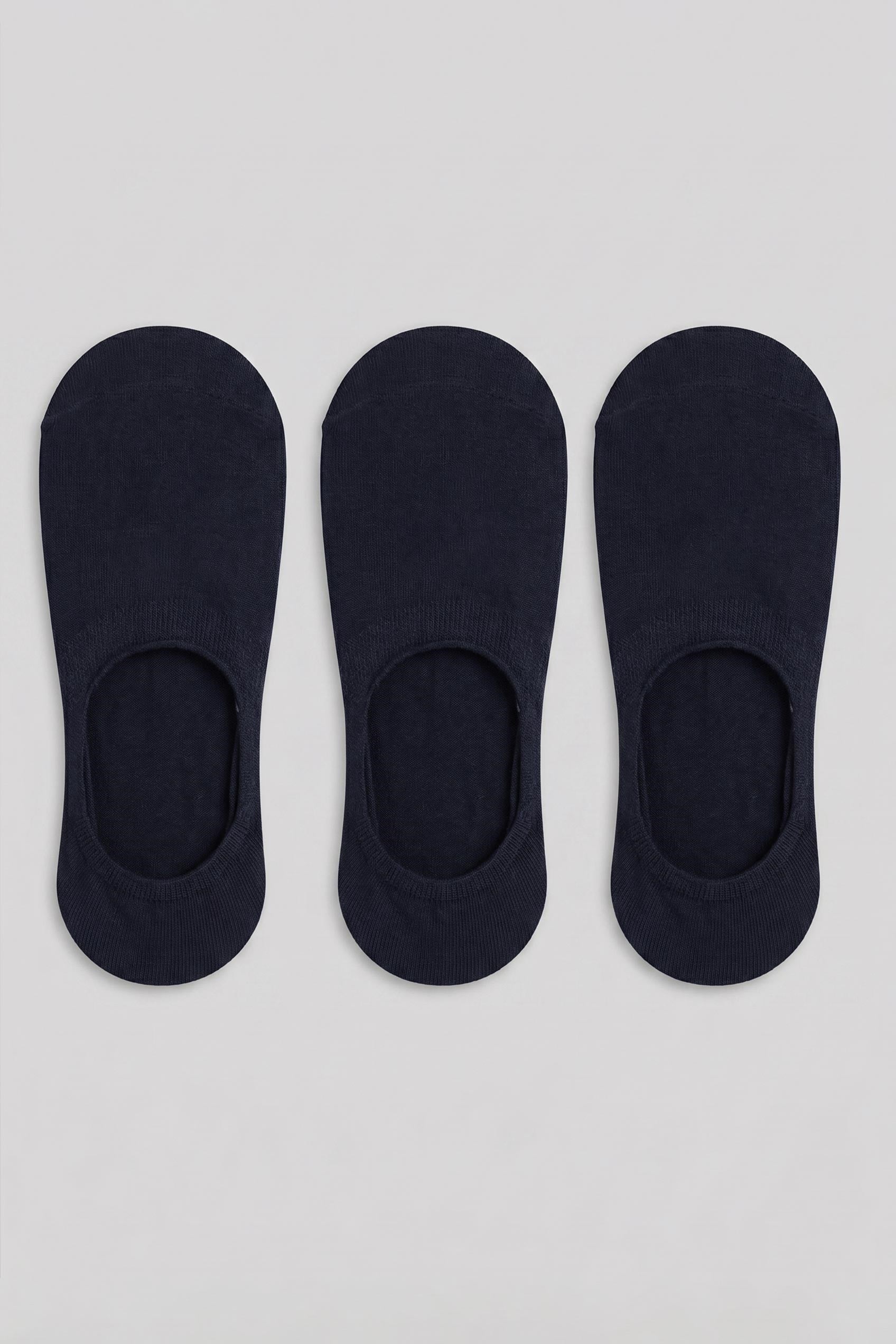Unisex Bambu Silikonlu Görünmez Babet Çorap 3'lü Set Lacivert