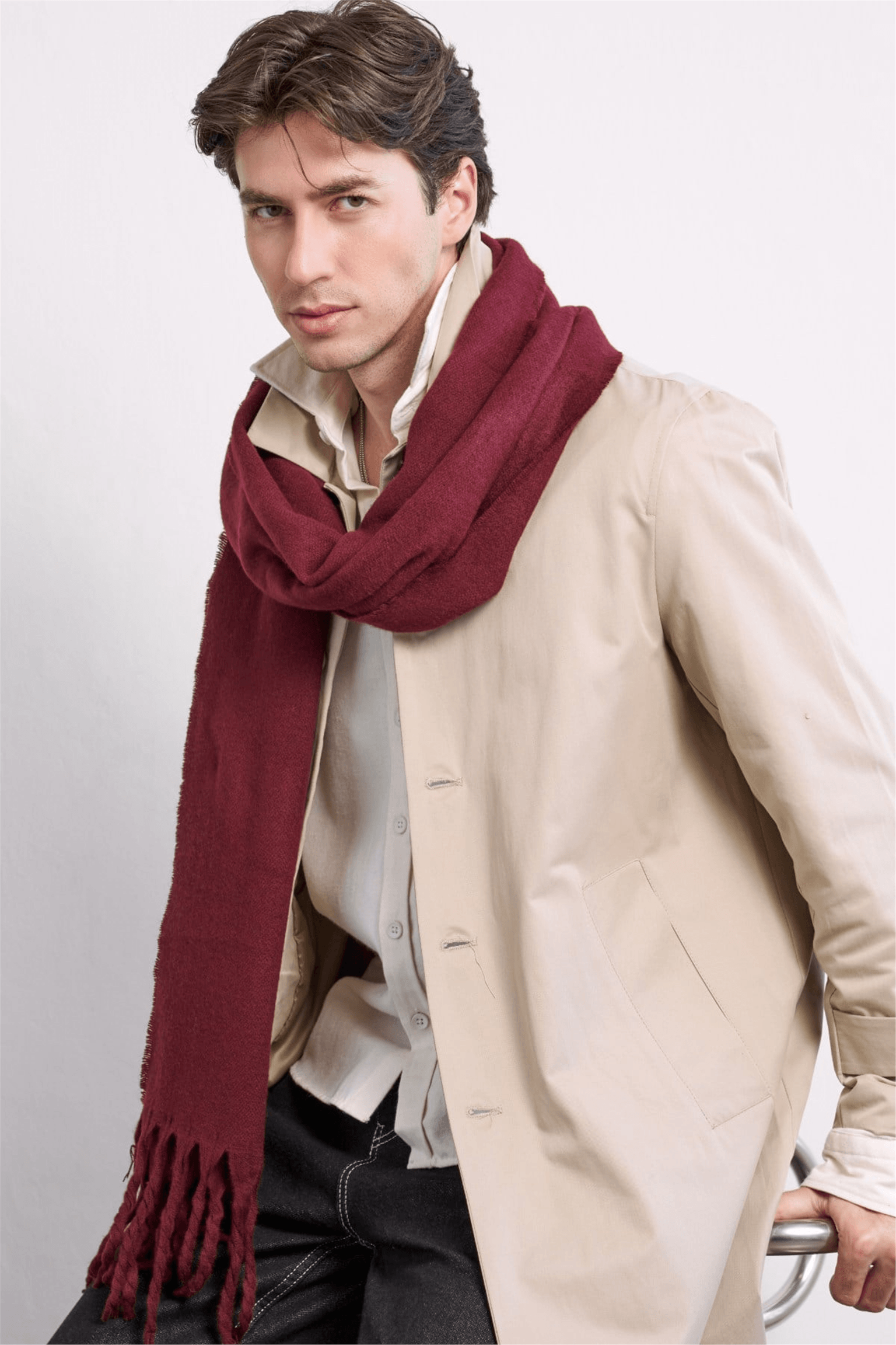 Unisex Basic Yumuşak Dokulu Atkı Bordo
