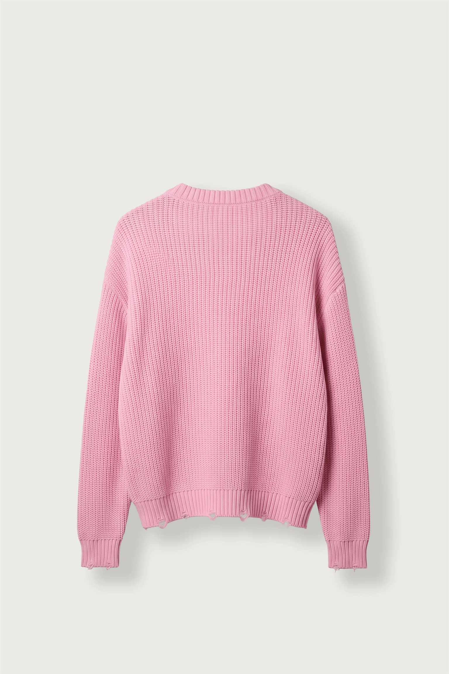 Unisex Boxy Fit Nakışlı Bisiklet Yaka Triko Kazak Pembe