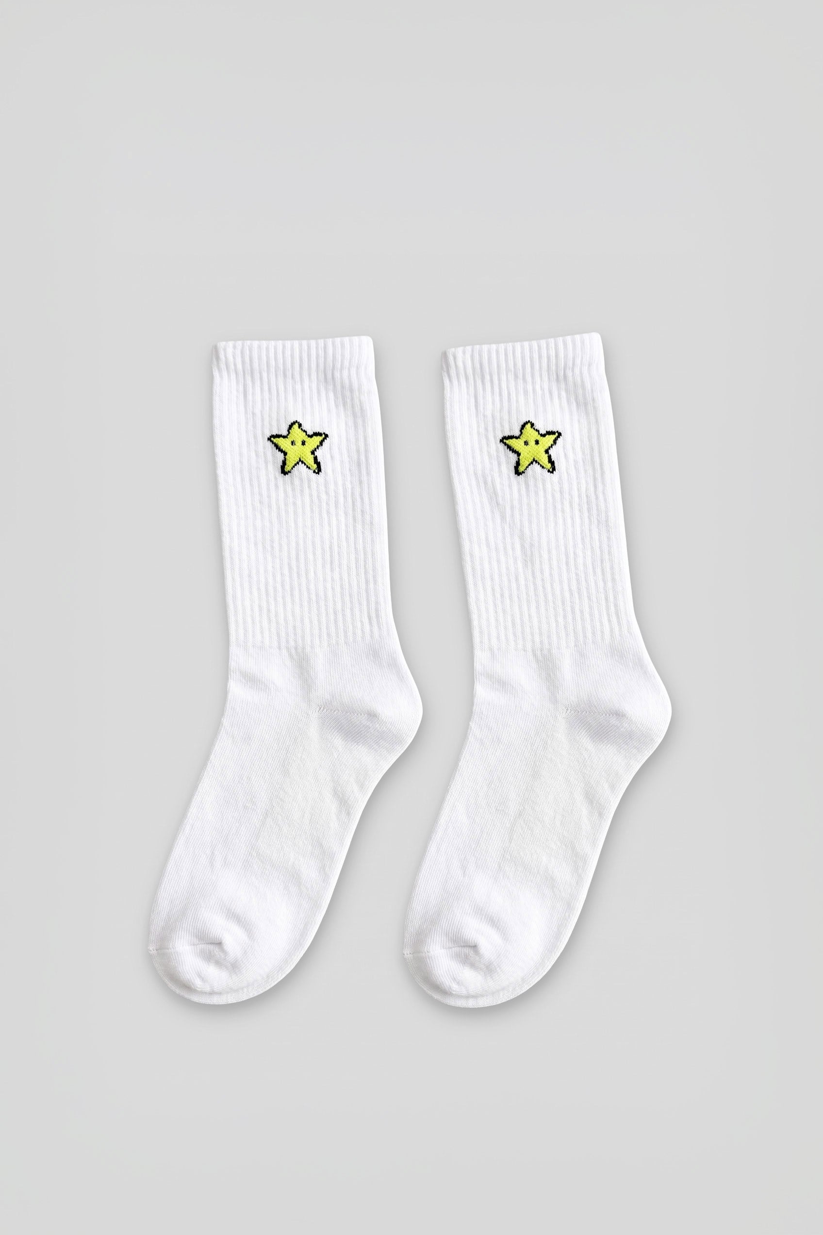 Unisex Emoji Yıldız Desenli Kolej Tenis Çorabı Beyaz
