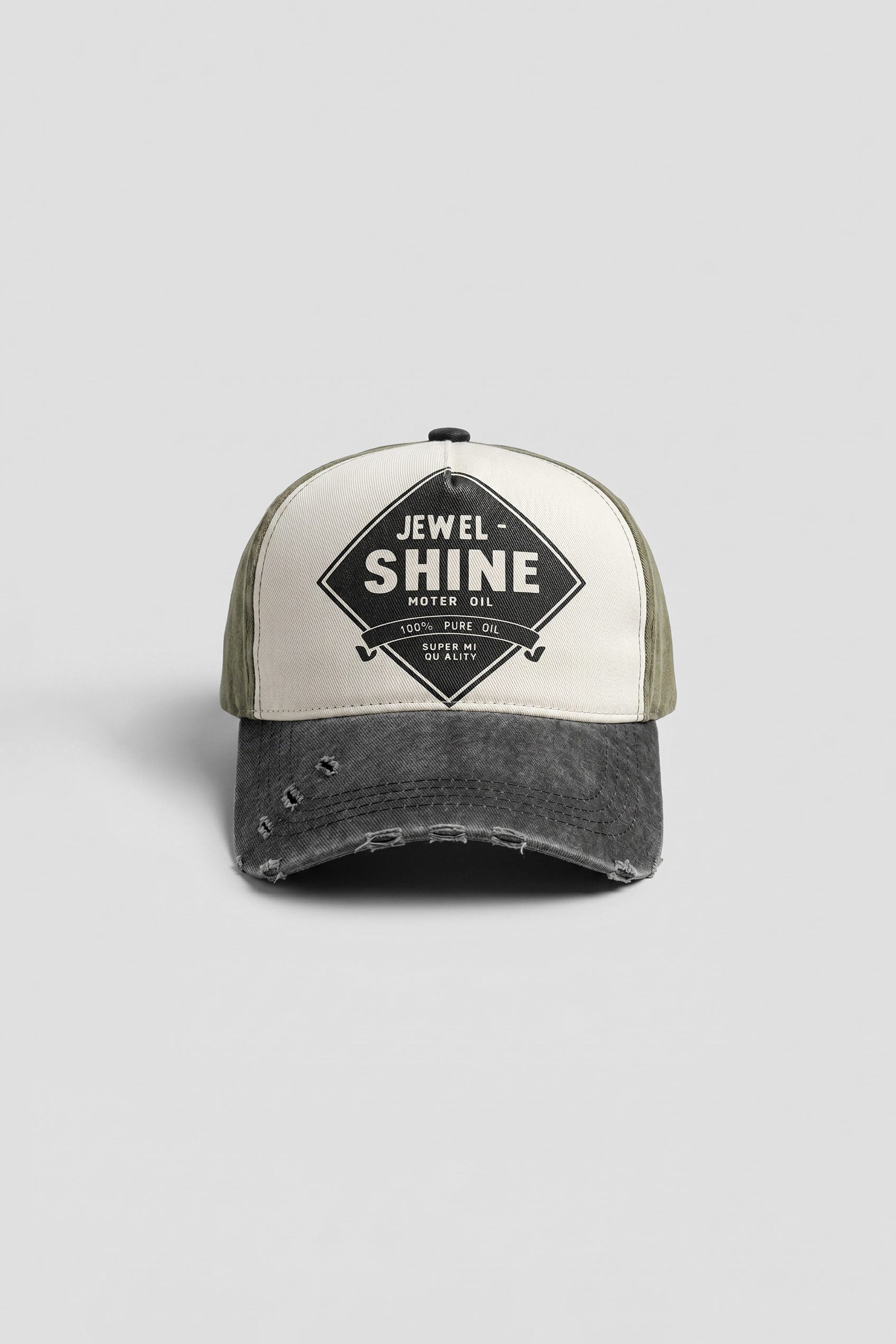Unisex Eskitme Yıkamalı Shine Retro Baskılı Şapka Haki Yeşil
