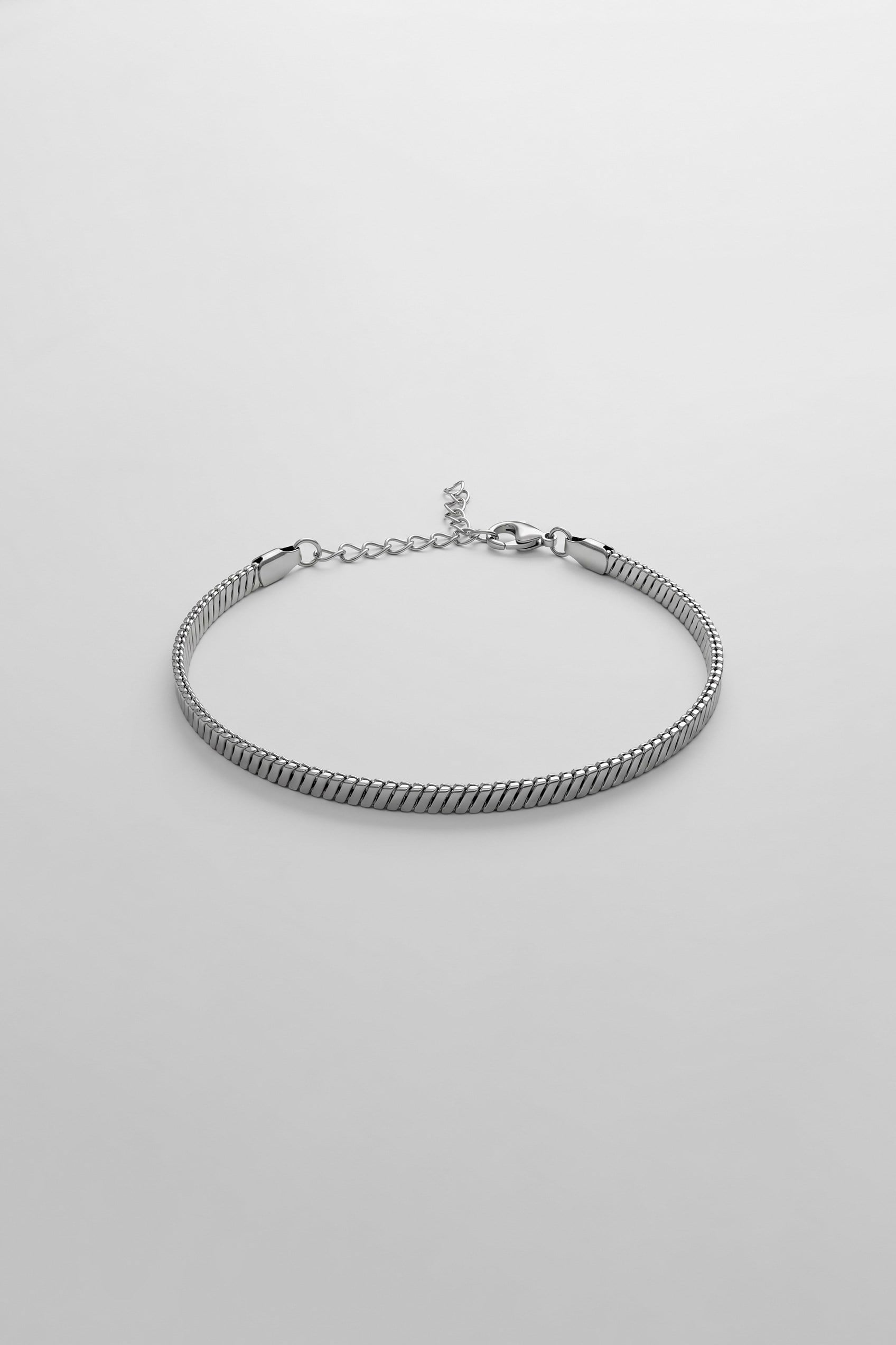 Unisex İnce Yassı Çelik Zincir Bileklik Gümüş