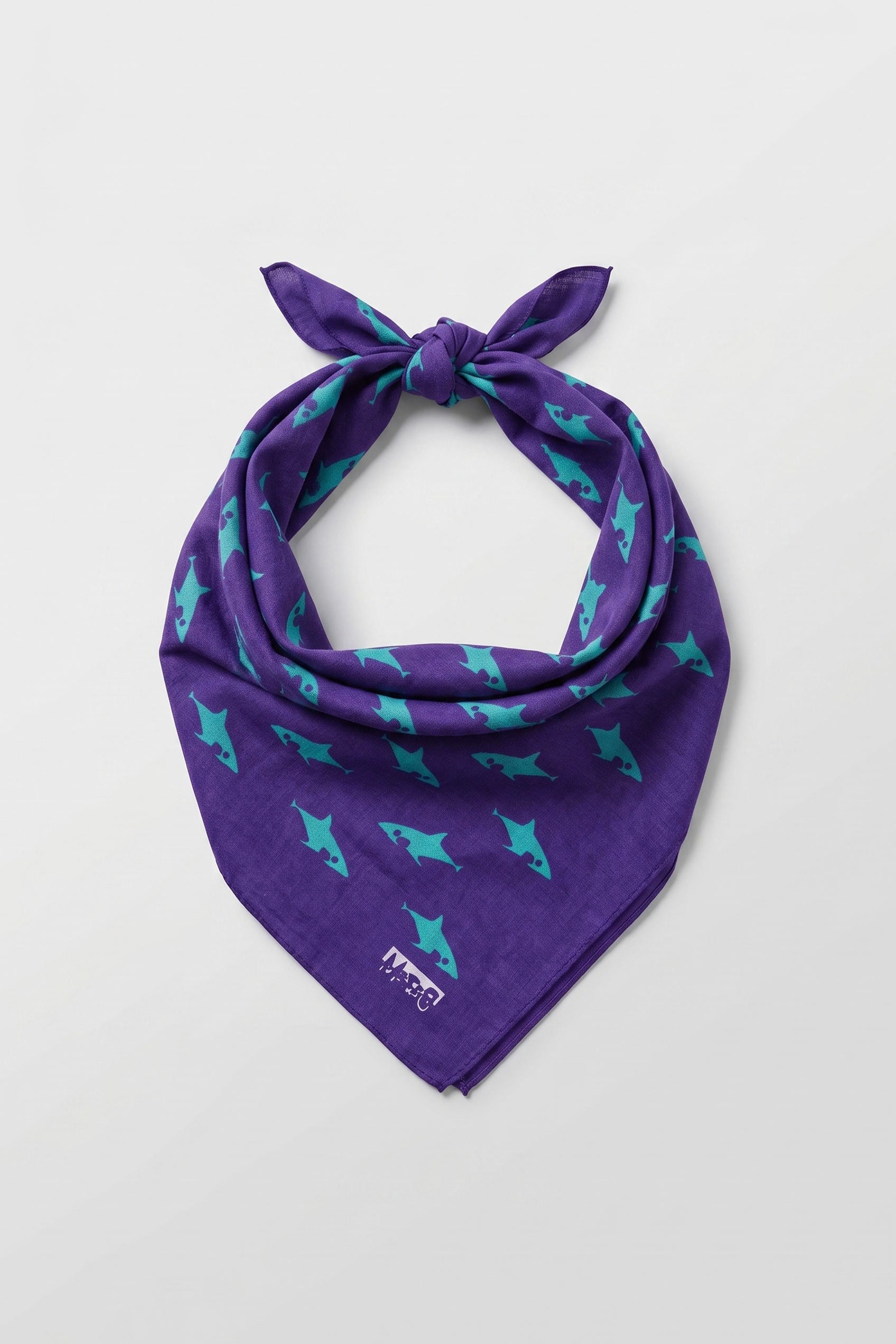Unisex Köpek Balığı Desenli Bandana Mor