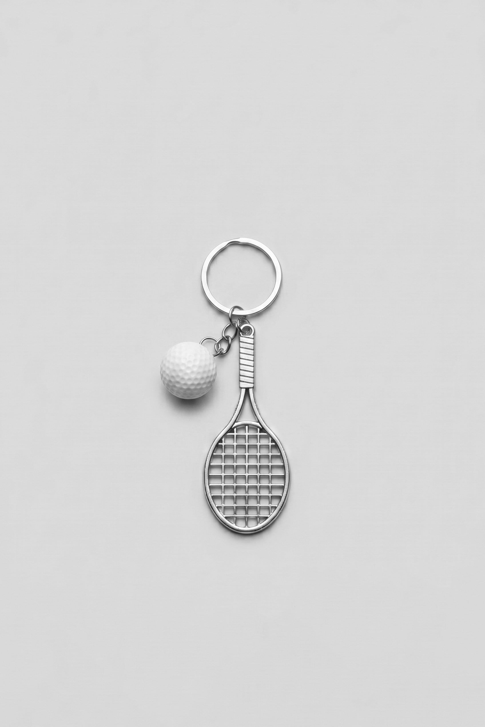 Unisex Metal Tenis Raketi Anahtarlık Beyaz