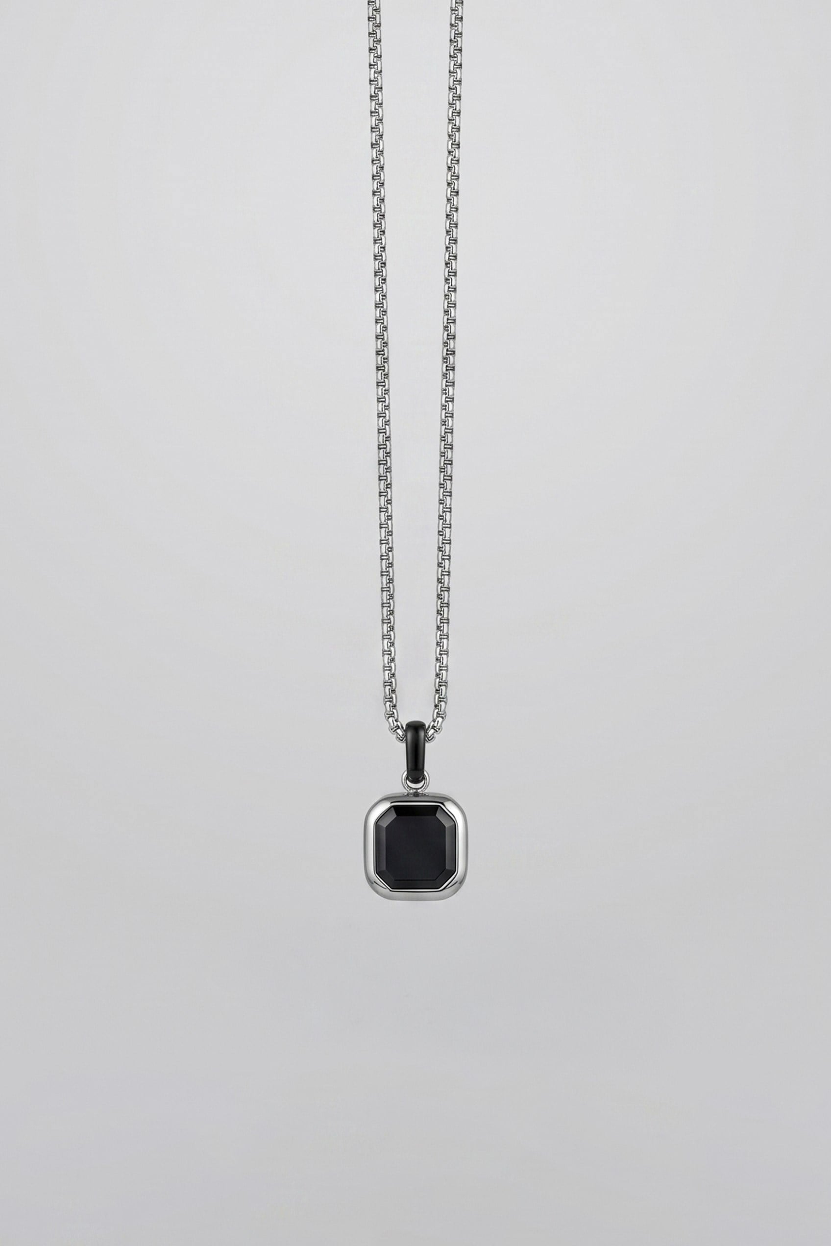 Unisex Minimal Taş Detaylı Çelik Kolye Siyah/Gümüş