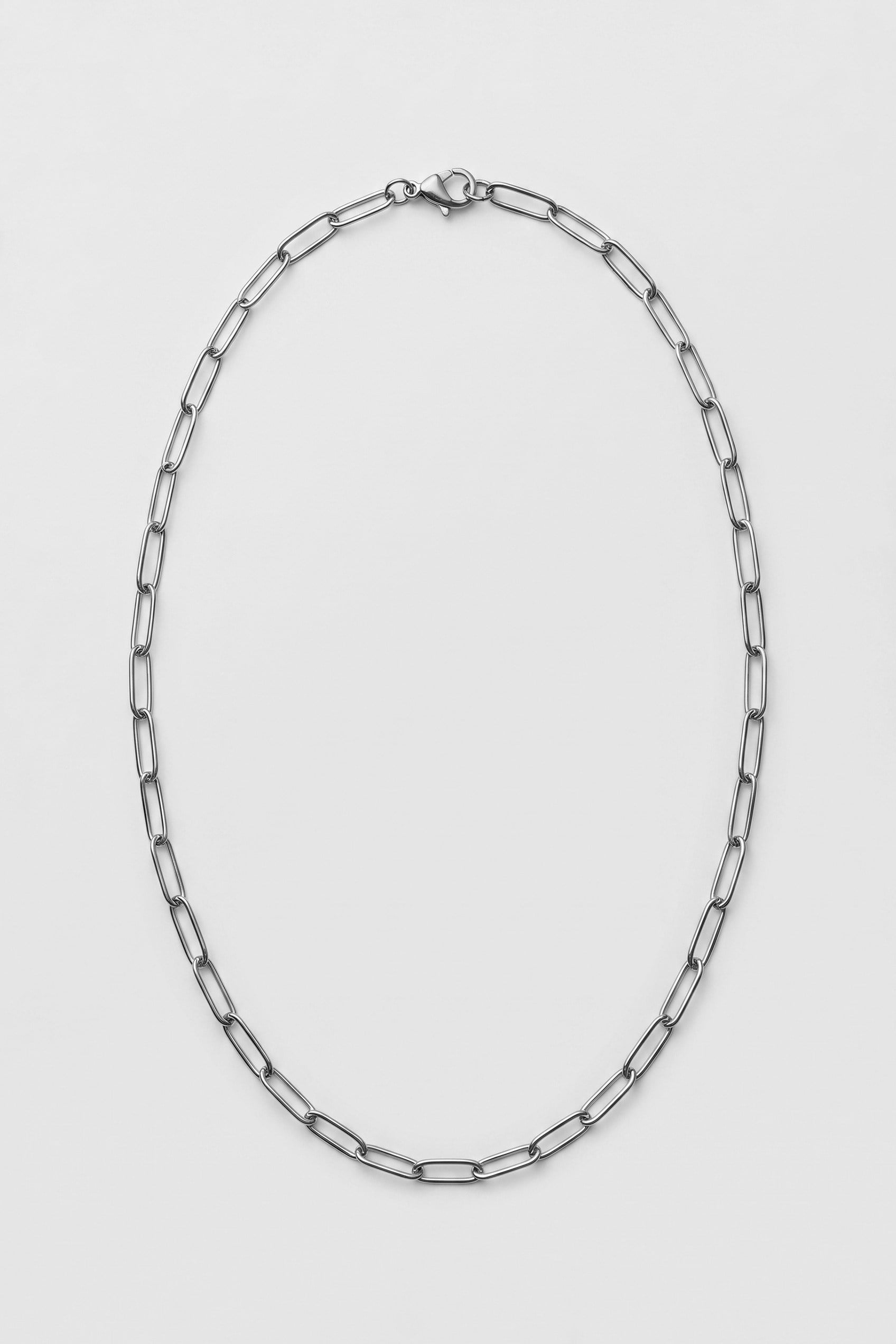 Unisex Oval Halkalı Çelik Zincir Kolye Gümüş