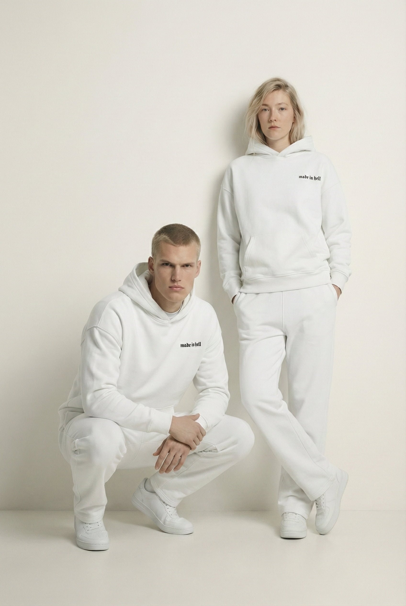 Unisex Oversize Baskılı Premium 3 İplik Kapüşonlu Sweatshirt Ekru