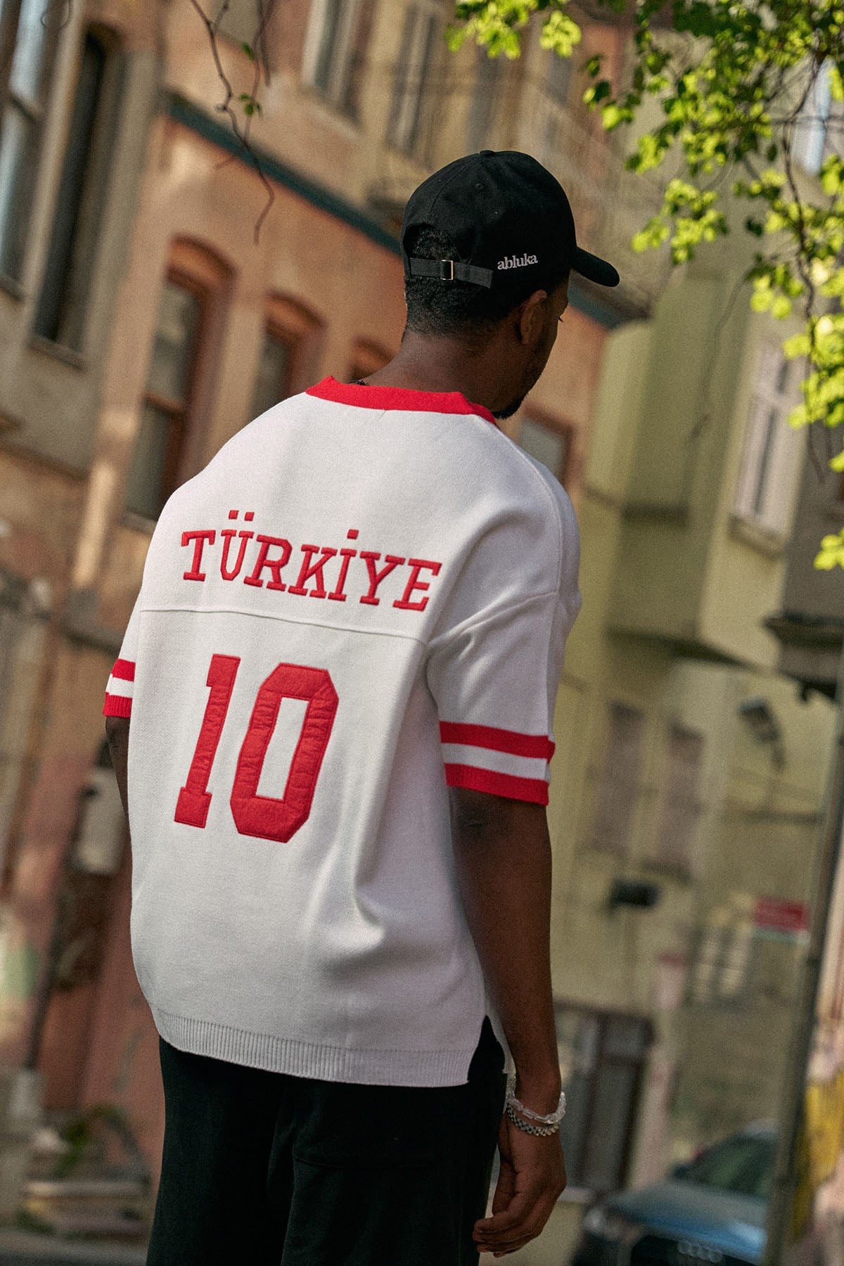 Unisex Oversize Premium Ay Yıldız Triko Forma T-Shirt Ekru