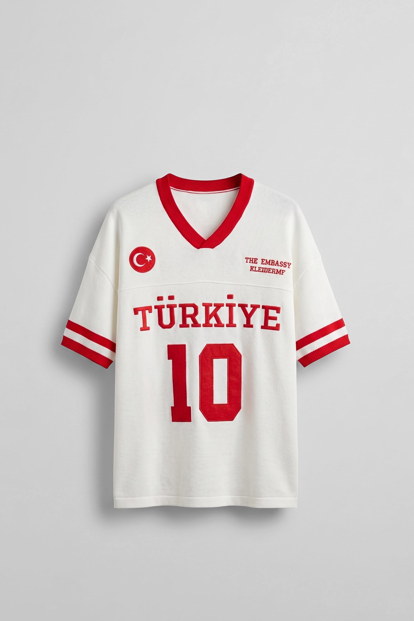 Unisex Oversize Premium Ay Yıldız Triko Forma T-Shirt Ekru