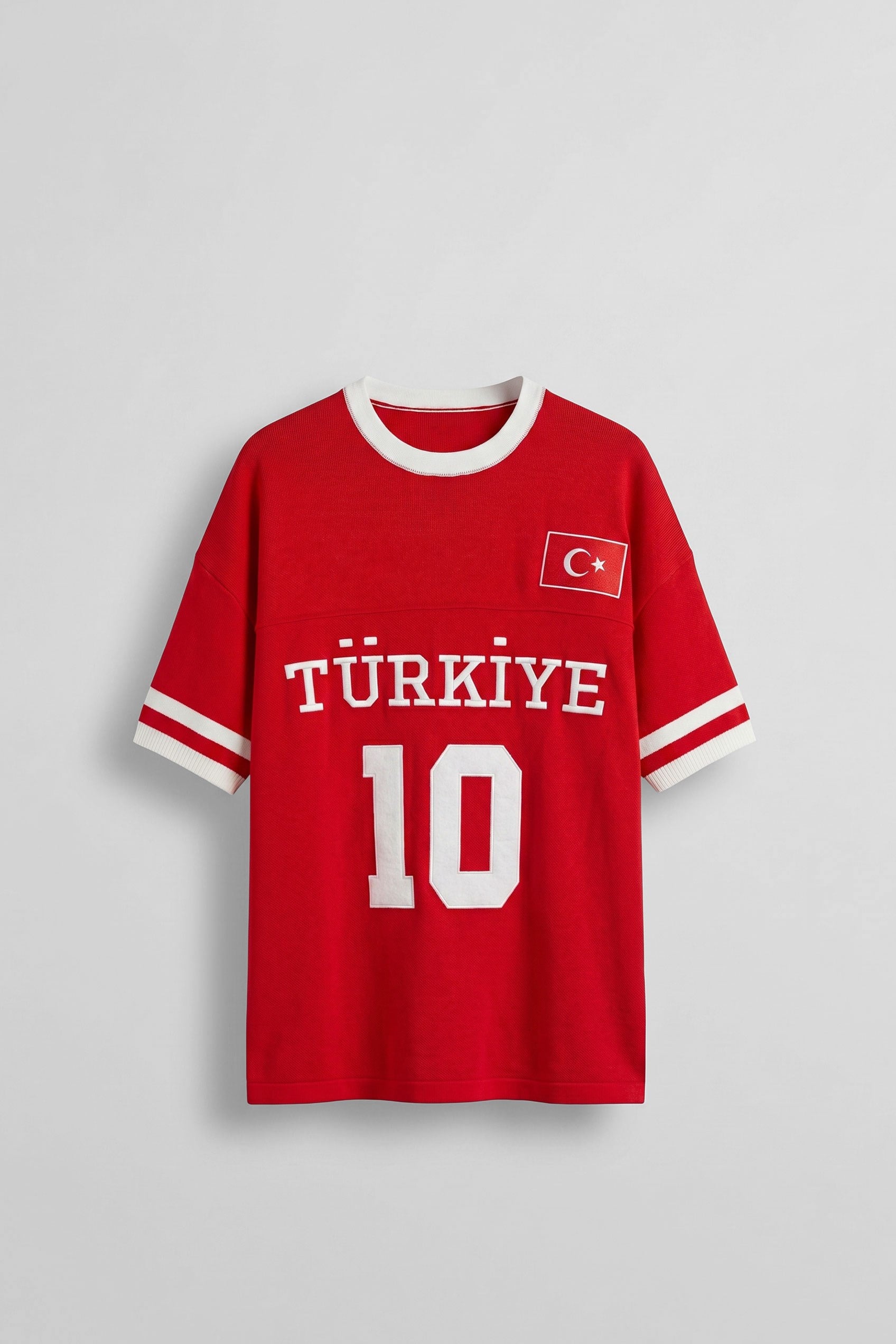 Unisex Oversize Premium Ay Yıldız Triko Forma T-Shirt Kırmızı