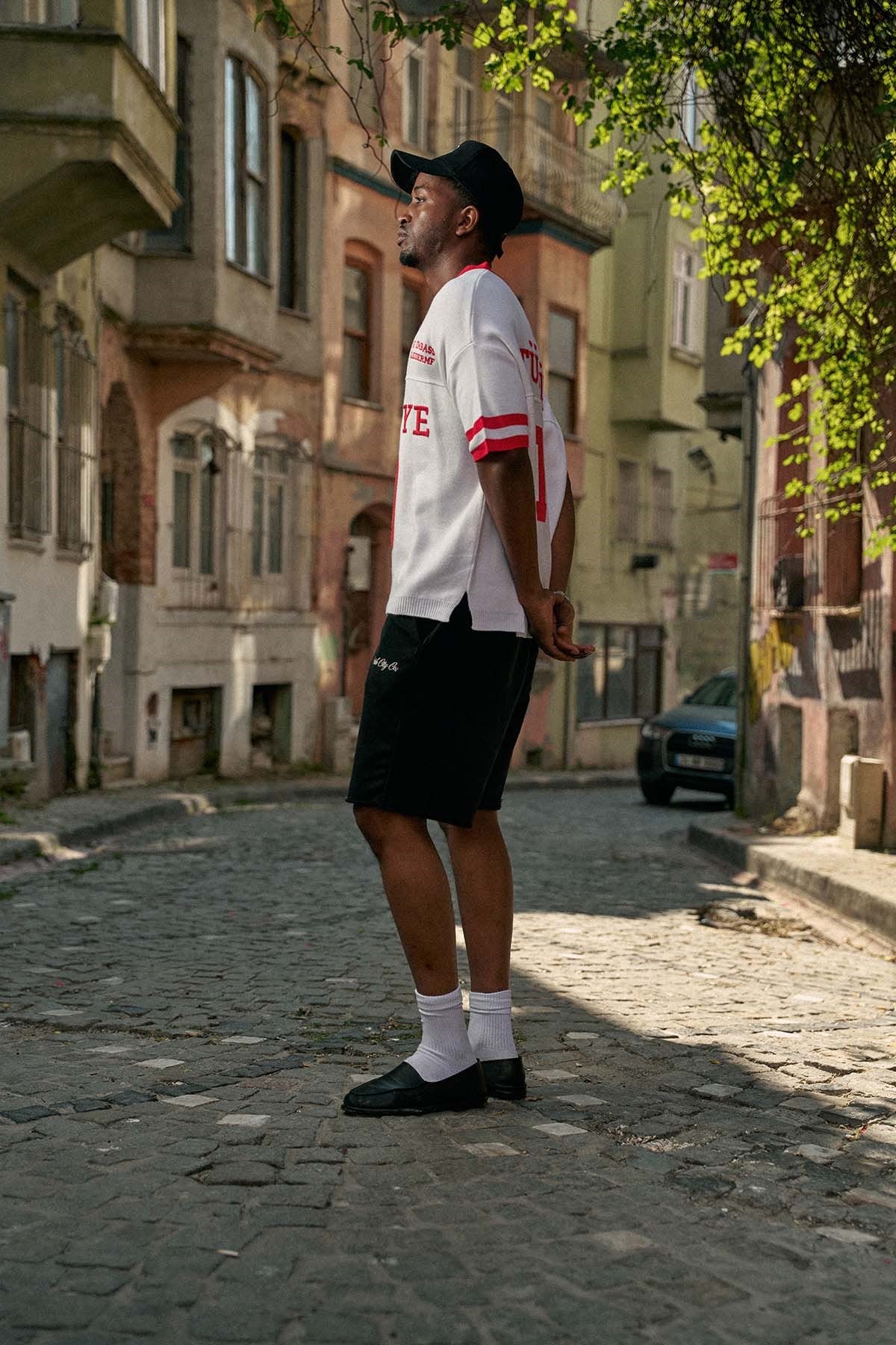 Unisex Oversize Premium Ay Yıldız Triko Forma T-Shirt Ekru