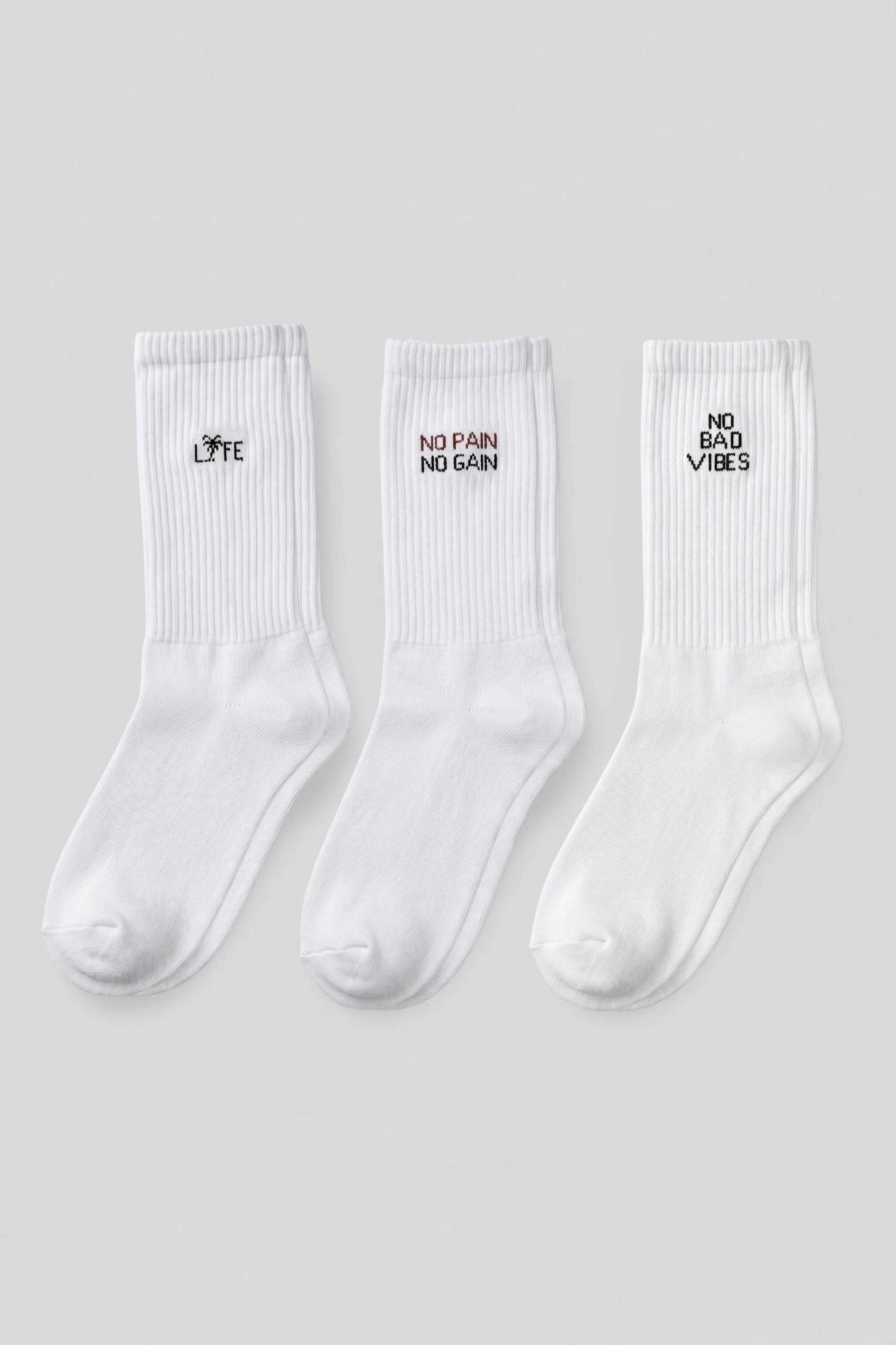 Unisex Sloganlı 3'lü Uzun Tenis Çorap Beyaz