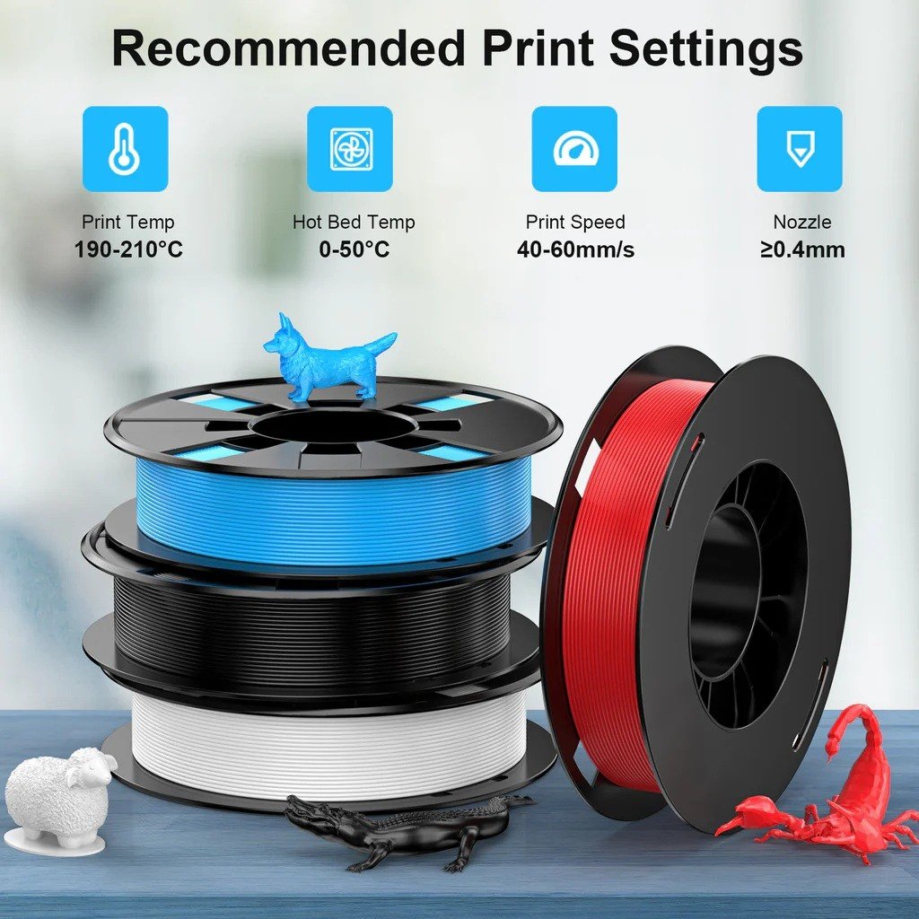Entina PLA Filament Seti - Siyah, Beyaz, Kırmızı, Mavi 4x250g 1.75mm