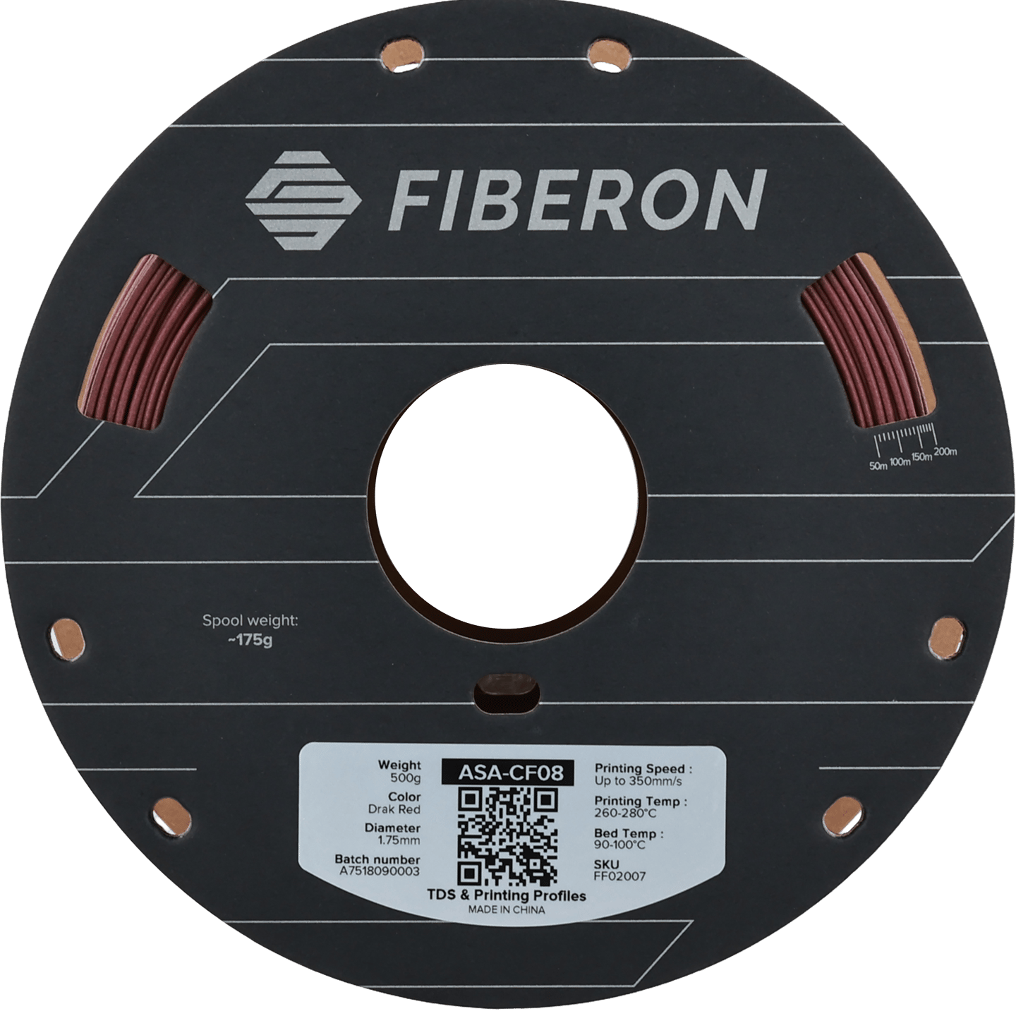 Fiberon ASA-CF08 Koyu Kırmızı Filament | UV Dayanımlı Karbon Fiber