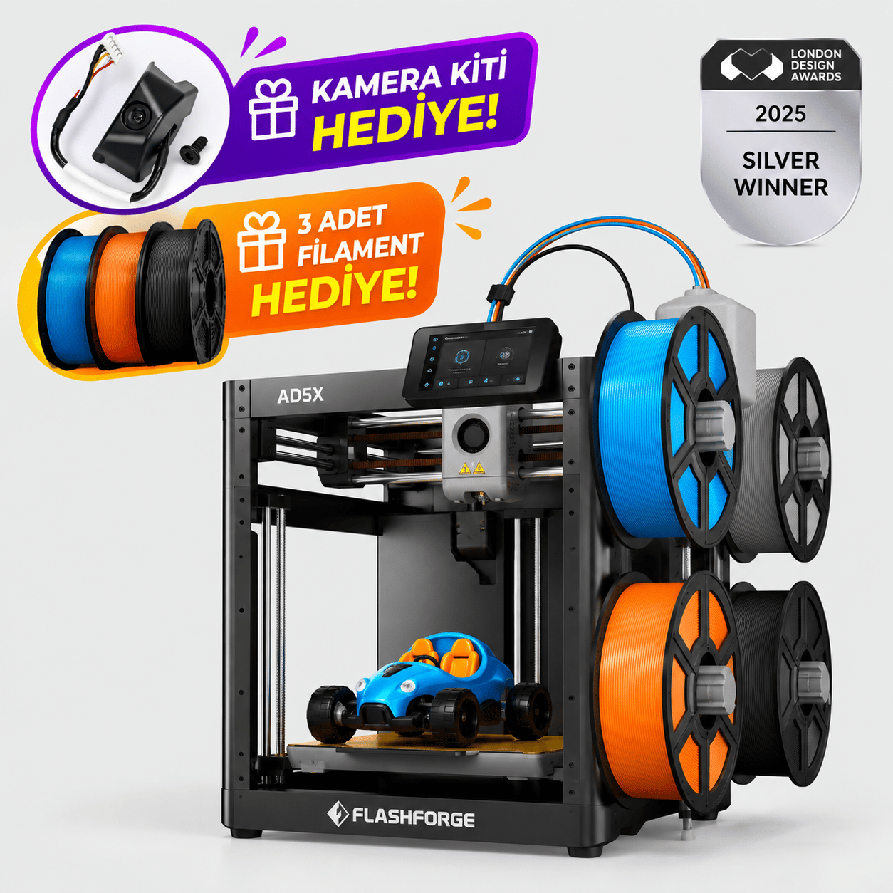Flashforge Adventurer 5X 3D Yazıcı | Kamera Kiti ve 3 Adet Filament Hediye