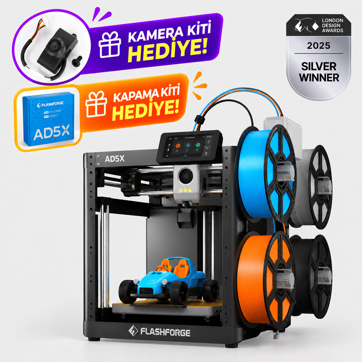 Flashforge Adventurer 5X 3D Yazıcı | Kamera Kiti ve Kapama Kiti Hediye
