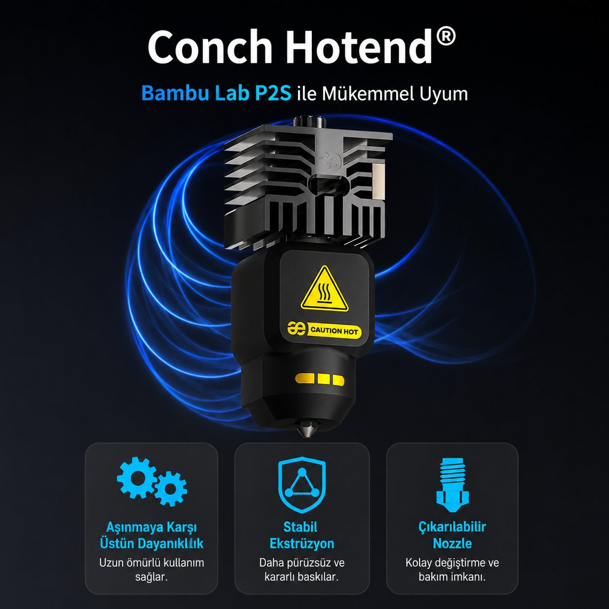 Phaetus P2S 0.2mm Değiştirilebilir Nozzle Conch M4 Endcoat Hotend - Bambu Lab Hotend