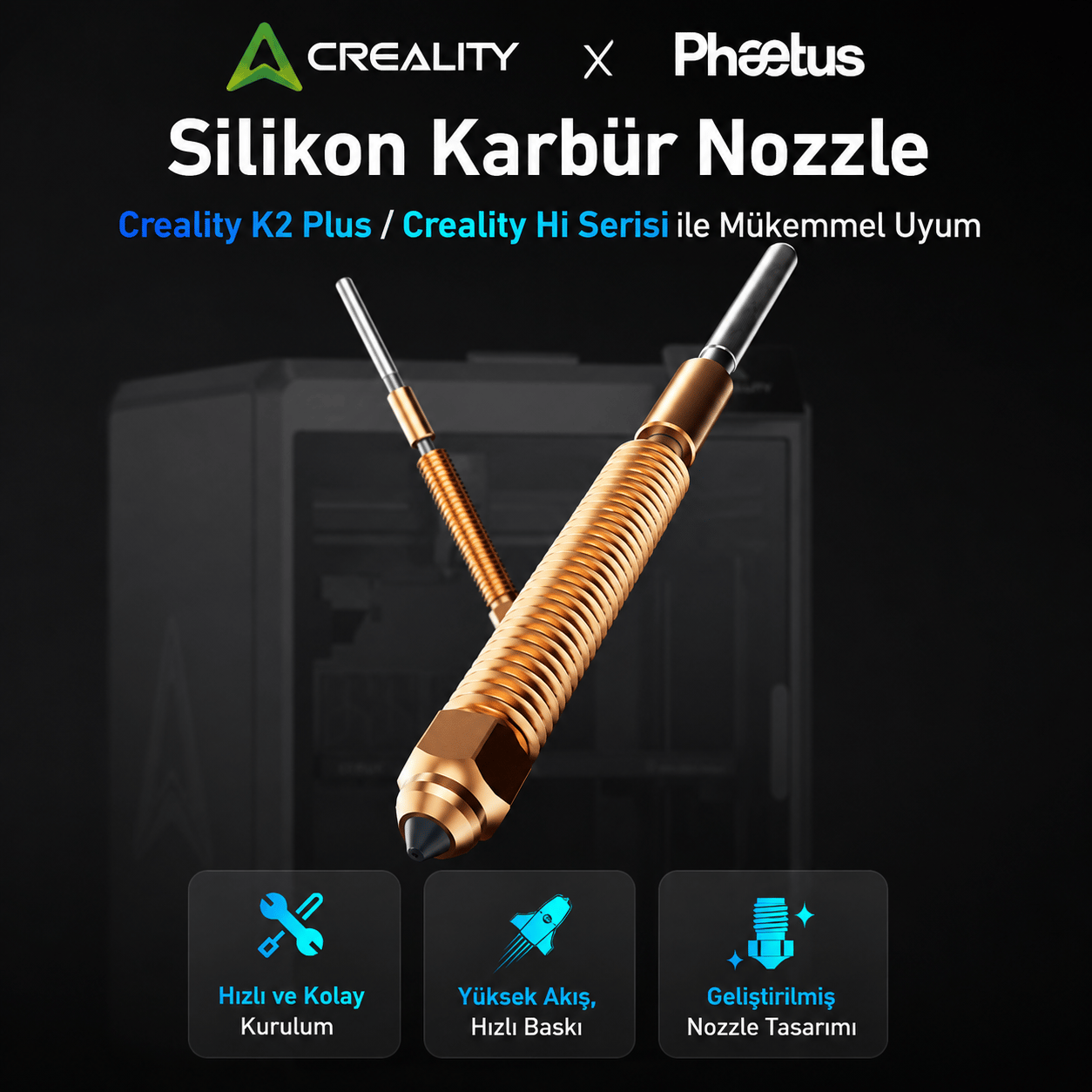 Phaetus x Creality K2 Plus 0.6mm SiC Entegre Nozzle