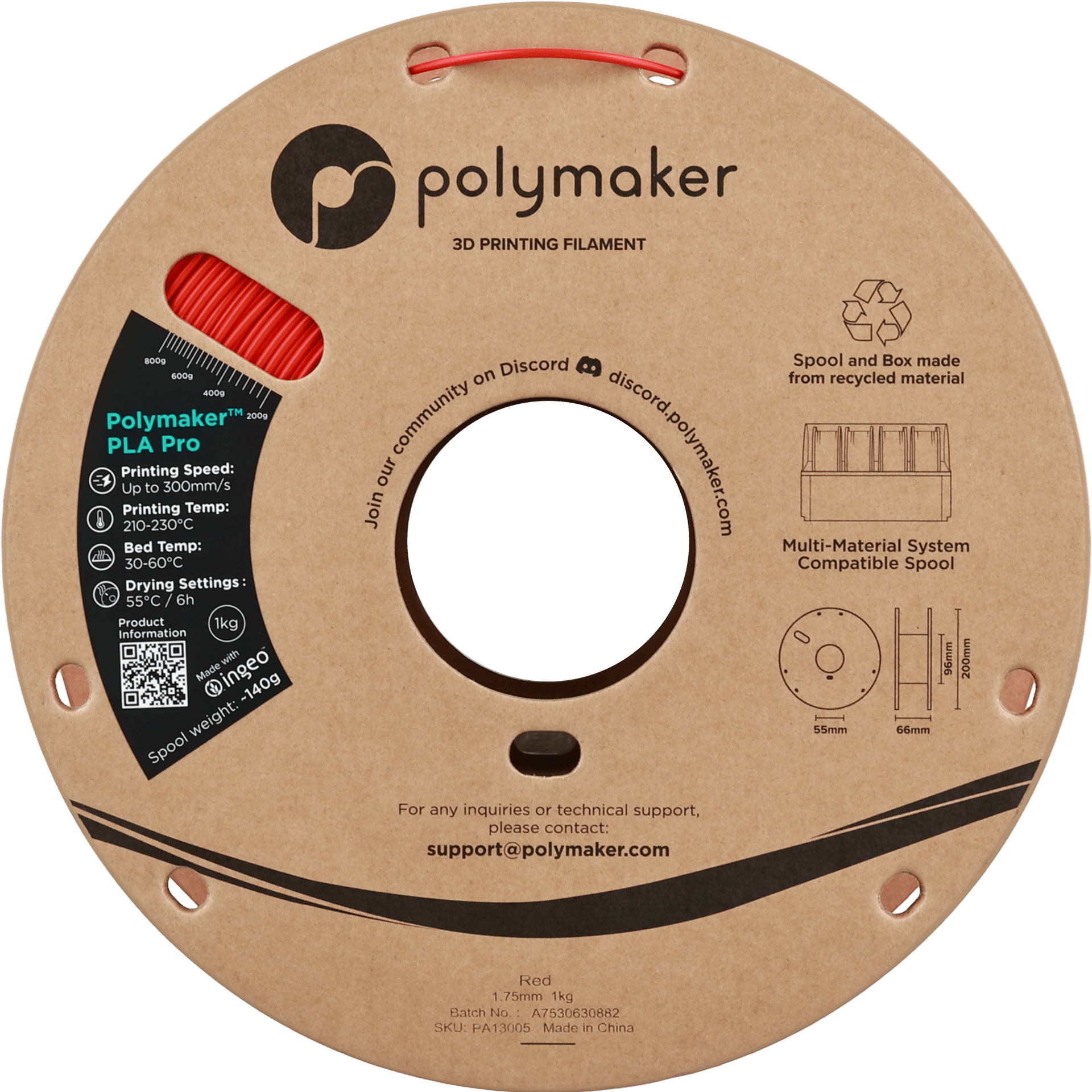Polymaker PLA Pro Filament Kırmızı - 1kg 1.75mm