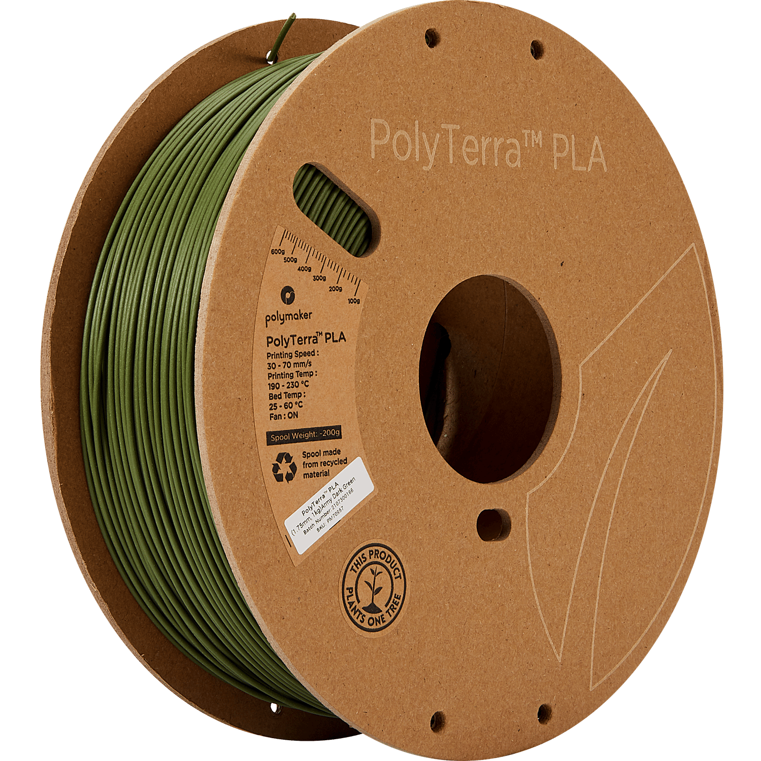 PolyTerra PLA Filament Askeri Koyu Yeşil - 1 kg 1.75mm