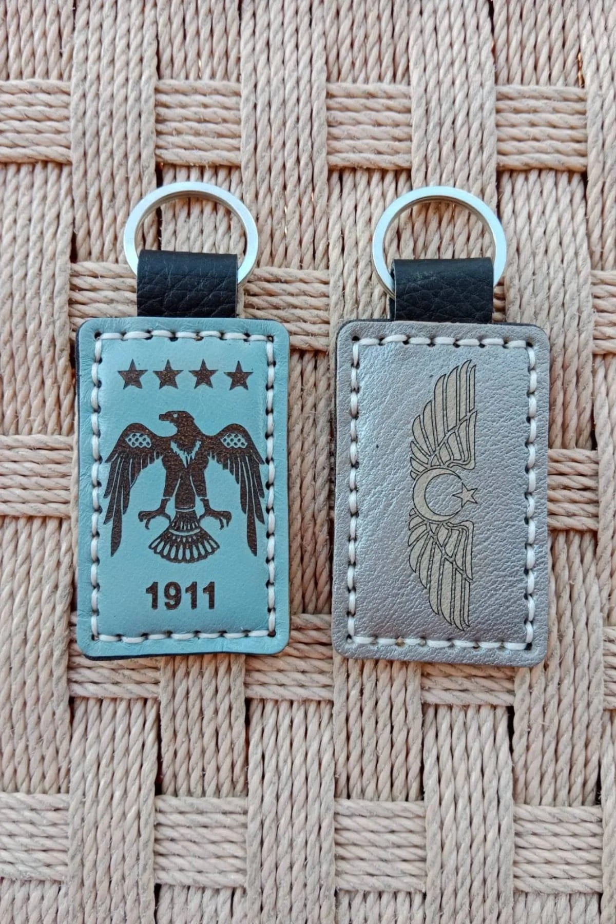 1911 Kartal Amblemli Siluetli Pilot Brovesi Hakiki Deri Hediyelik Anahtarlik