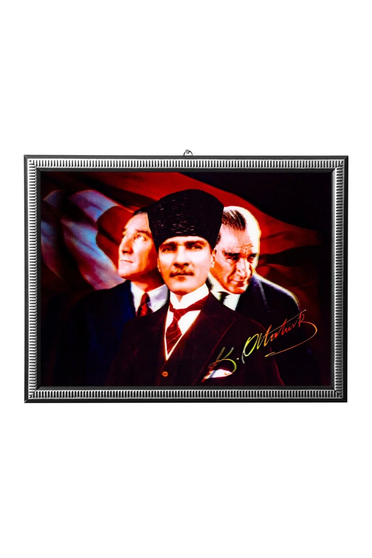 5d Recine Elmas Boyama 180° Hareketli 3 Lu Ataturk Ve İmzasi Cerceveli Tablo Resim