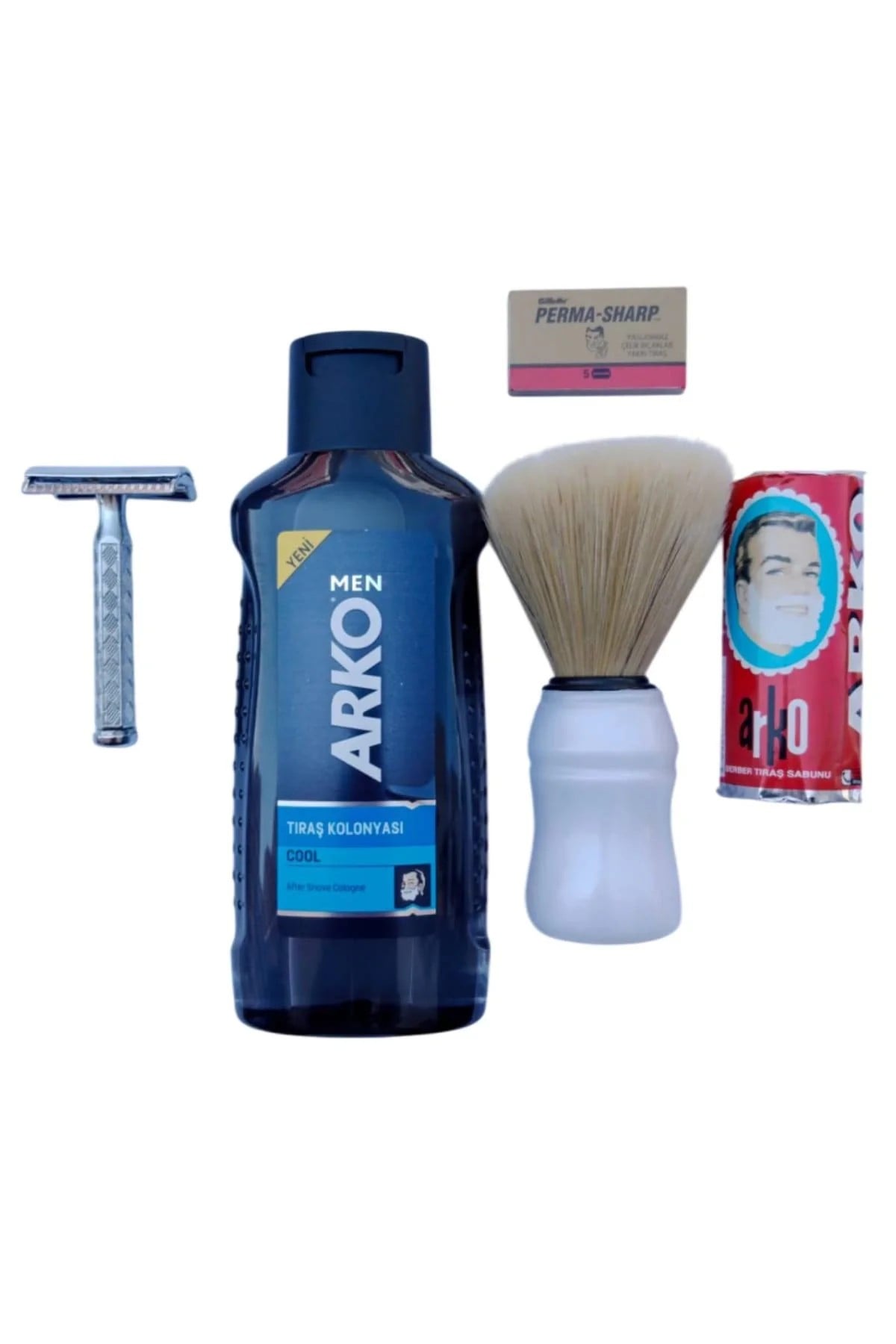 Arko Men Cool Tras Kolonyasi Orak Paslanmaz Krom Tras Makinasi Arko Berber Tras Sabunu Perma Sharp Yaprak Jilet Tras Fircasi Tras Seti