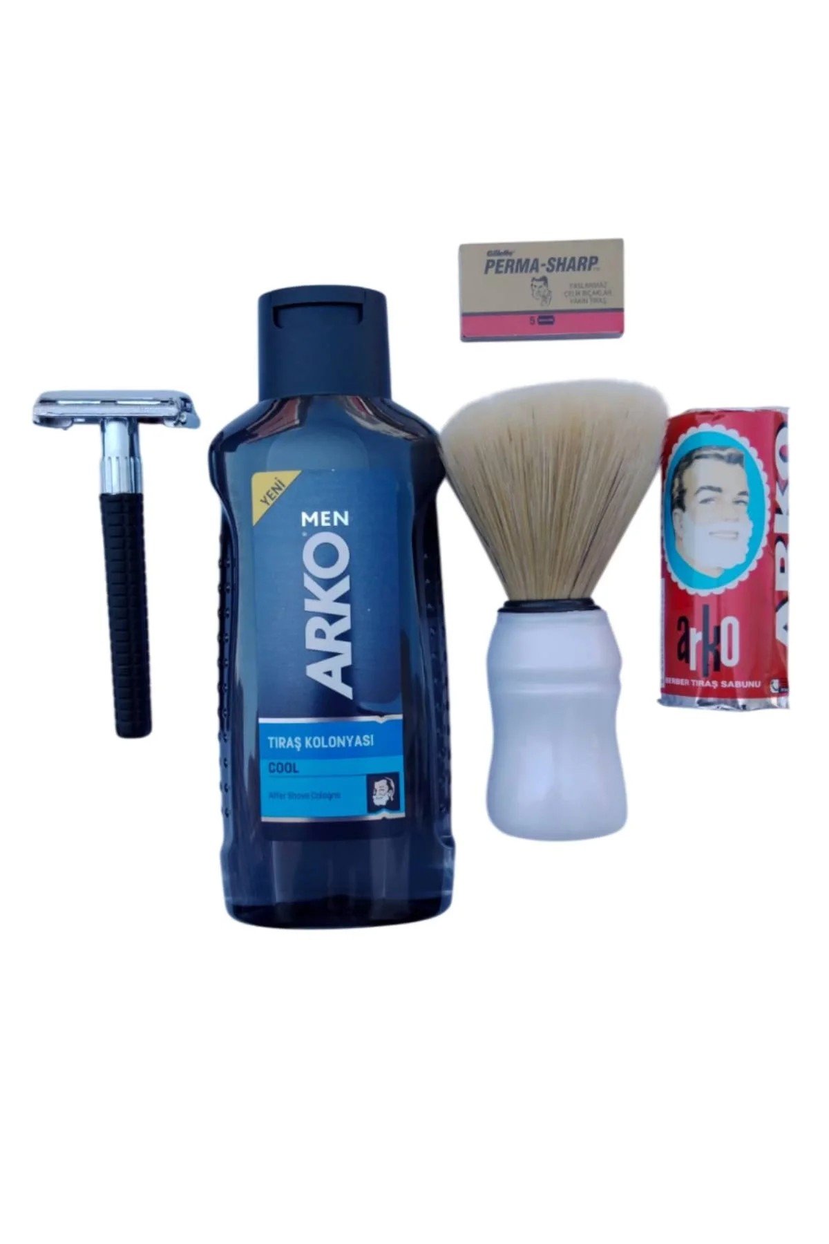 Arko Men Cool Tras Kolonyasi Orak Plastik Sapli Tras Makinasi Perma Sharp Jilet Arko Berber Tras Sabunu Sakal Fircasi Tras Seti